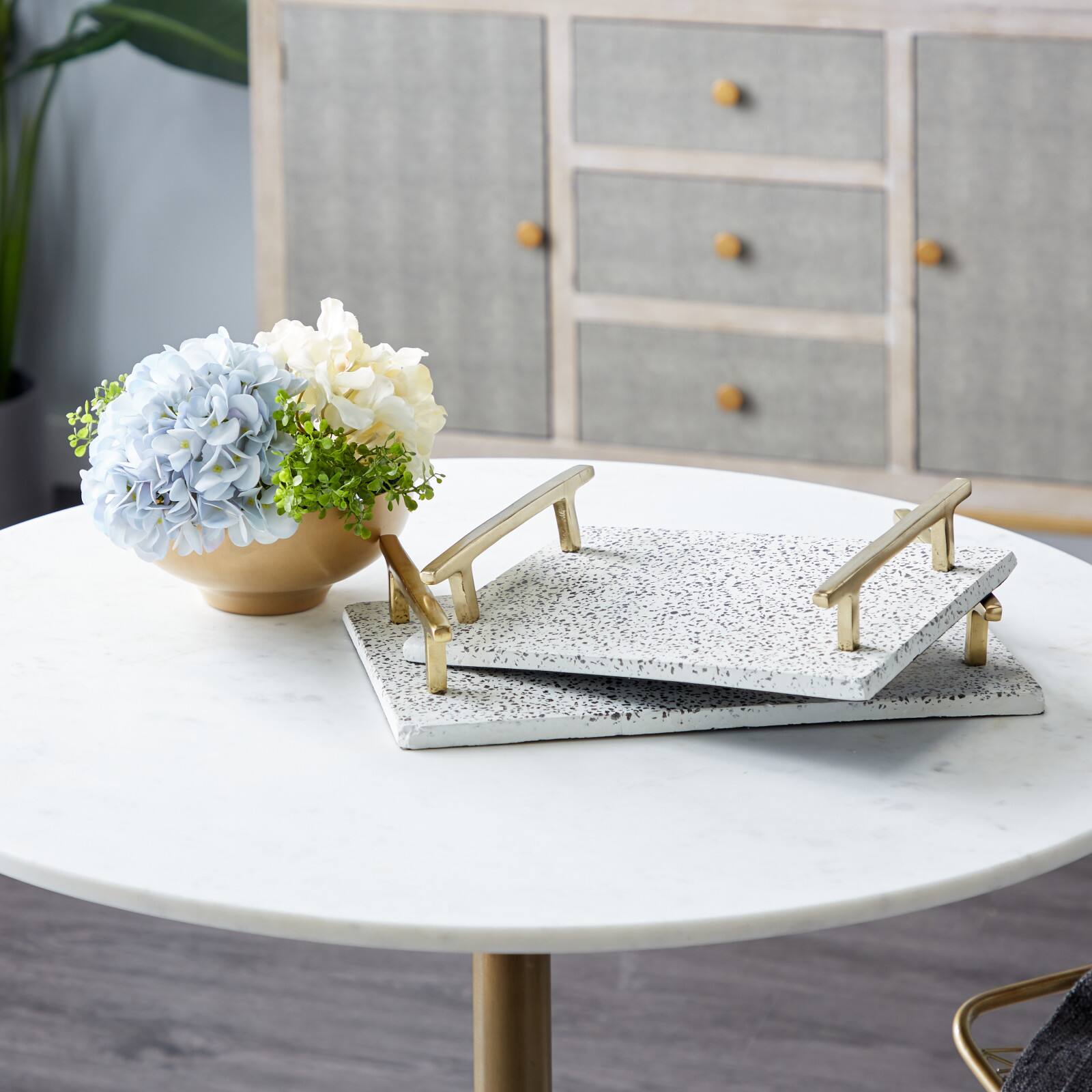 White Ceramic Contemporary Tray Set