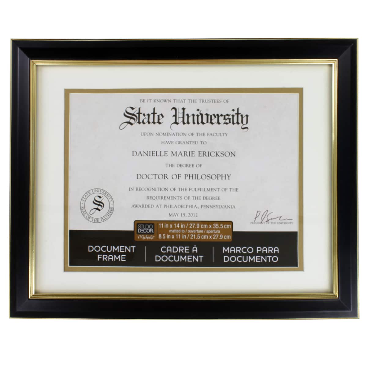 8.5" x 11" Black & Gold Document Frame with Double Mat by Studio Décor®
