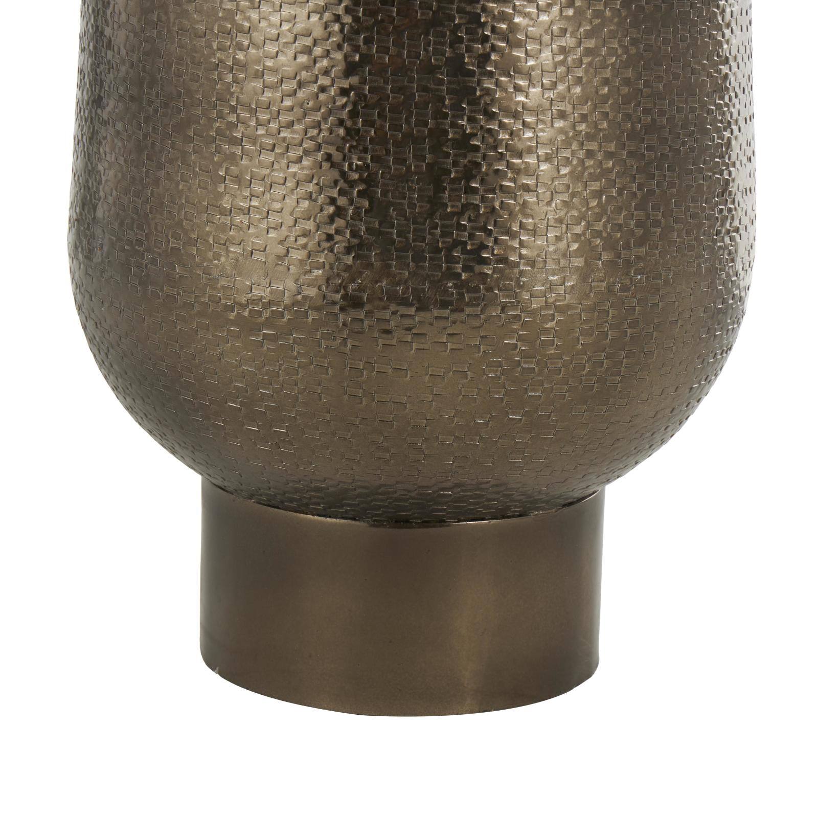 23.5" Brass Aluminum Metal Geometric Textured Wide Floor Vase with Elevated Base