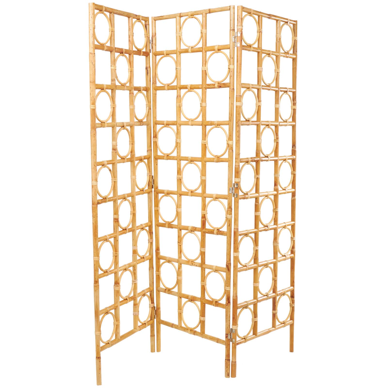 71" Brown Rattan Geometric Handmade Woven Geometric 3 Panel Room Divider