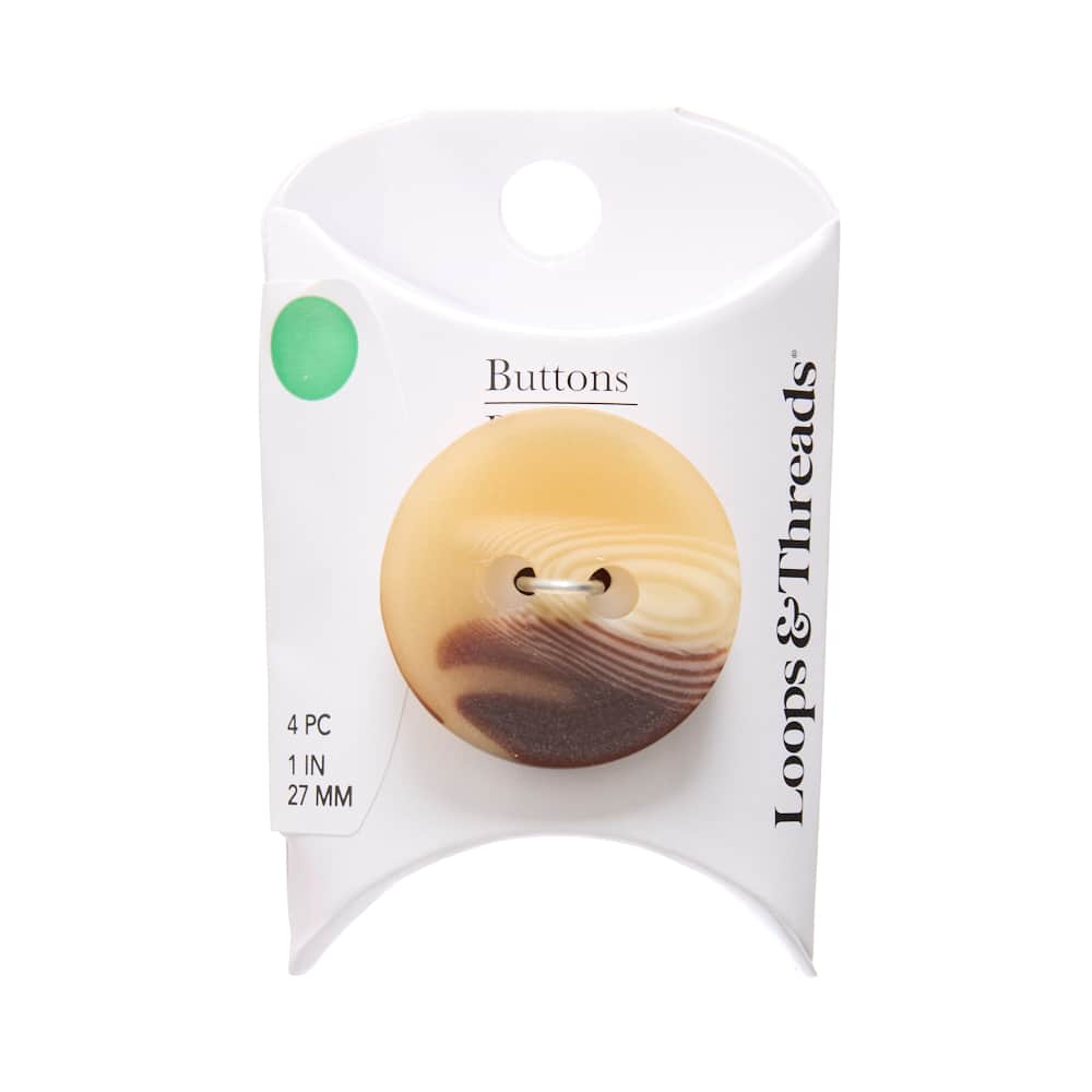 27mm Cream & Brown Swirl Round Buttons, 4ct. by Loops & Threads®