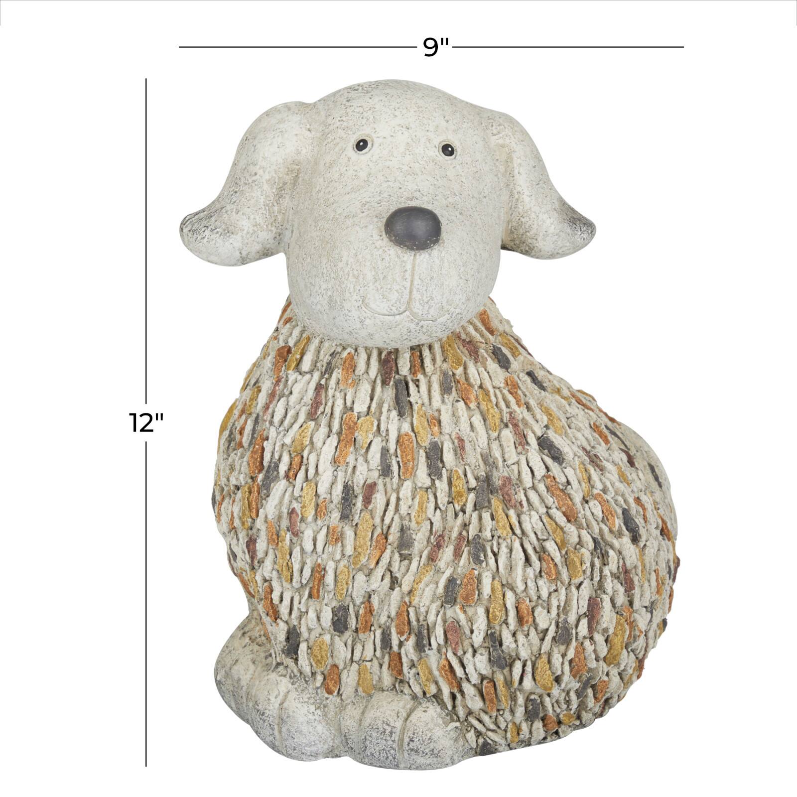 12" White Stone Farmhouse Dog Garden Sculpture
