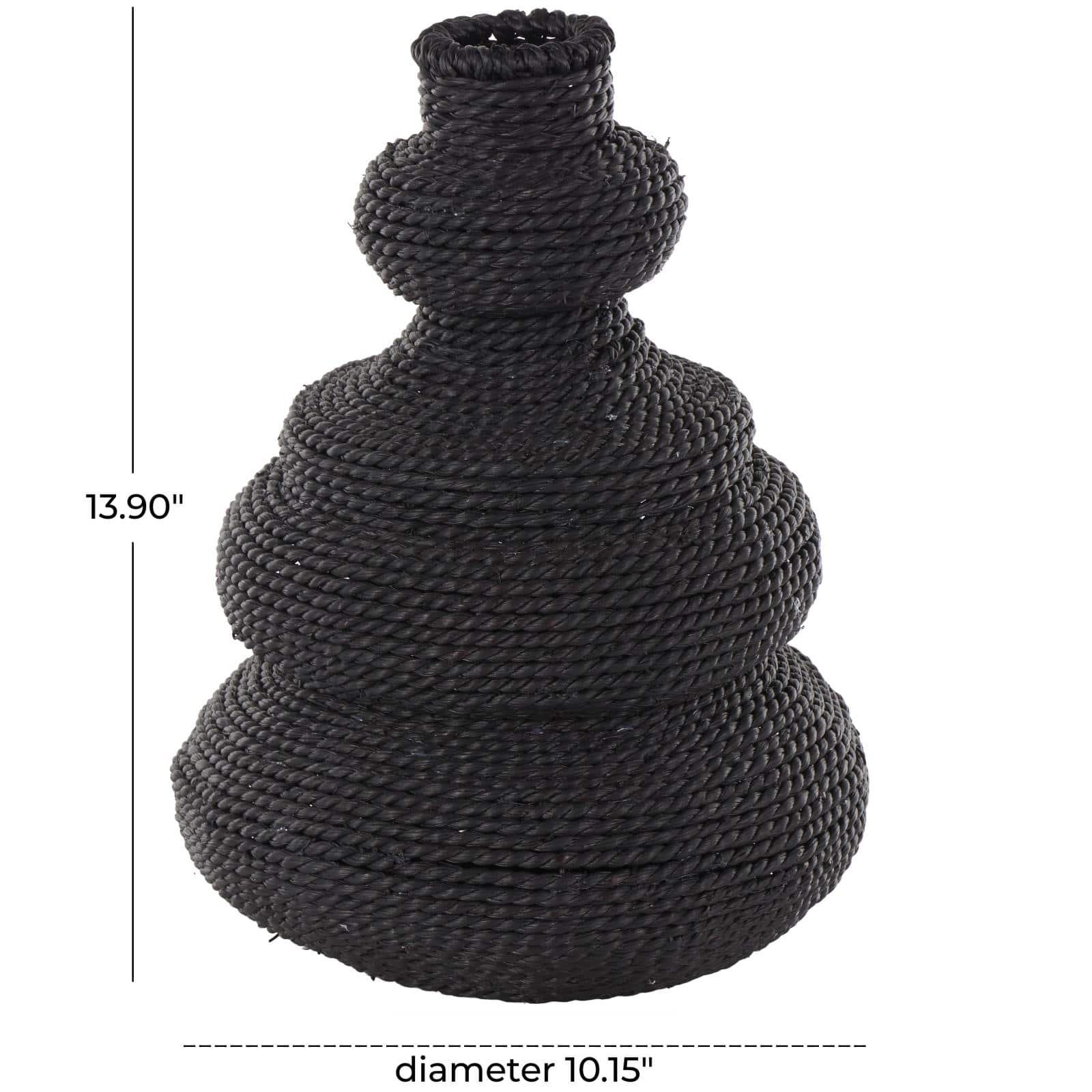14" Black Seagrass Handmade Woven Bubble Decorative Vase with Abstract Bubble Shape
