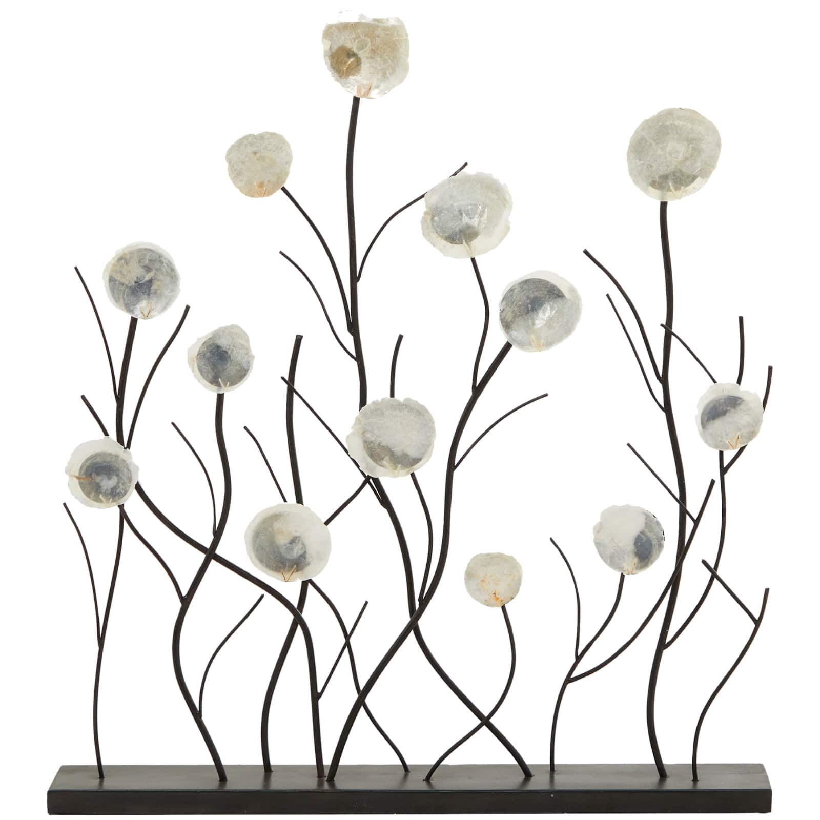 27" Black Metal Floral Sculpture with Capiz Embellishments