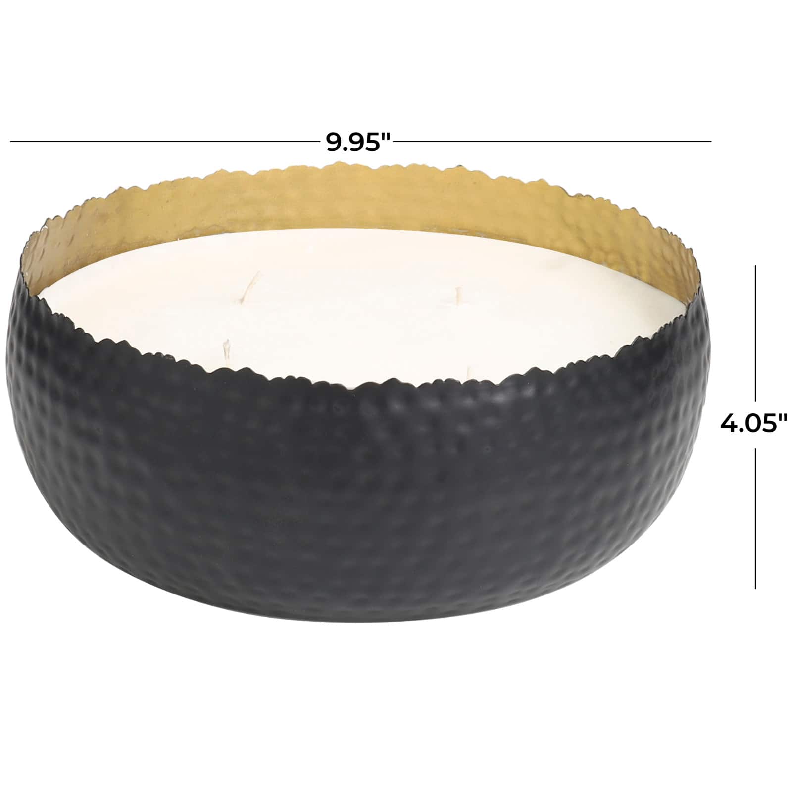 90oz Campfire Scented White 4 Wick Candle in Hammered Matte Black Bowl