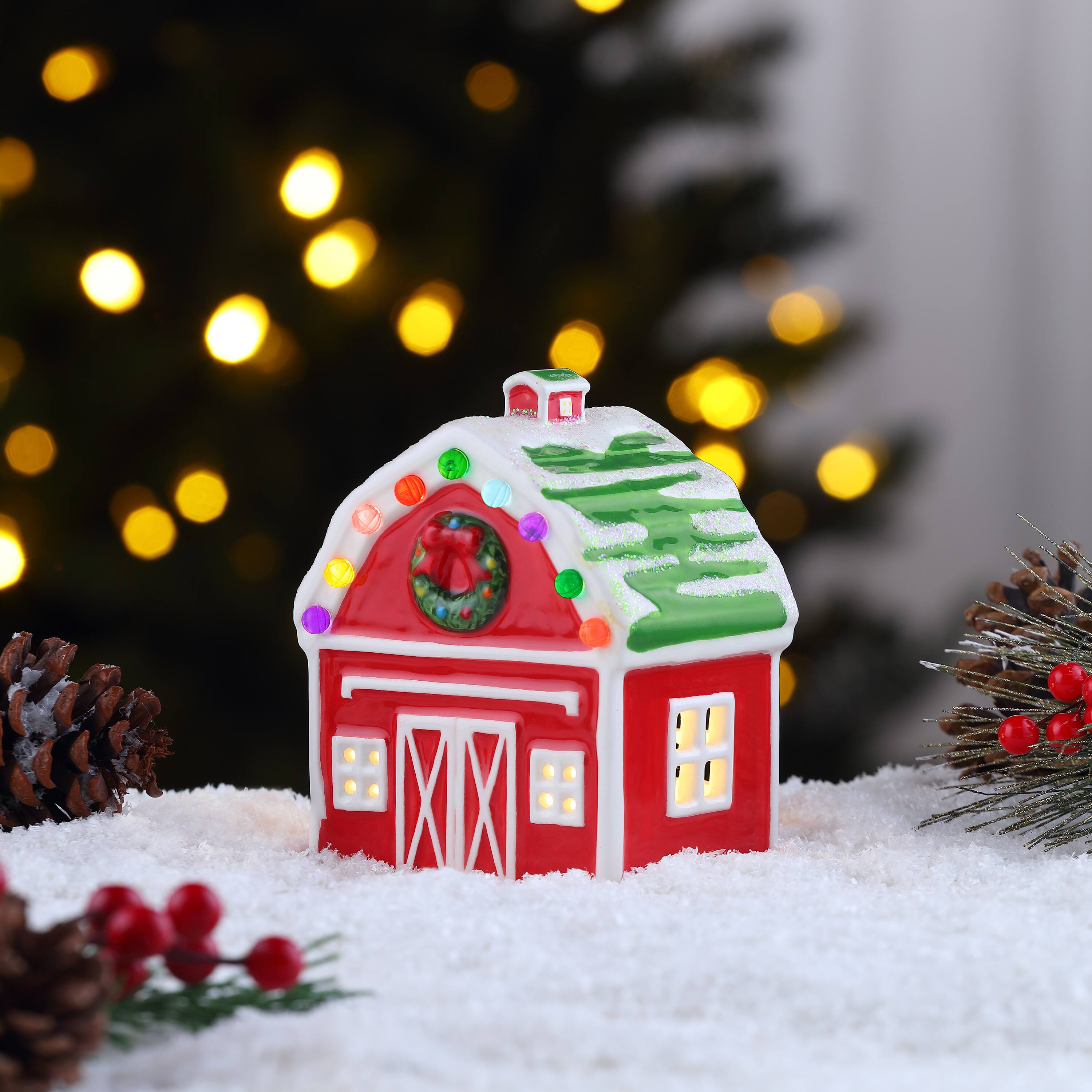 5" LED Nostalgic Ceramic Village Barn