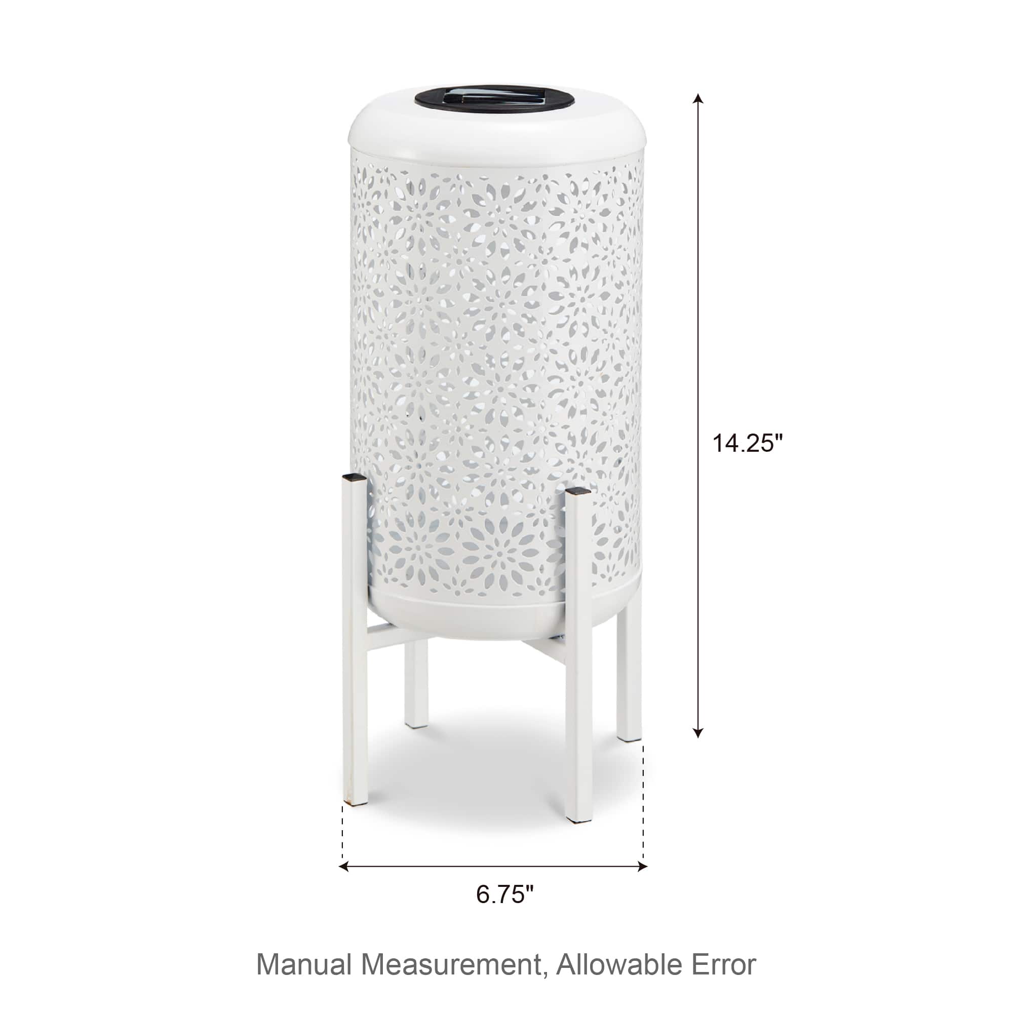 Glitzhome® 14.25" White Metal Cutout Flower Pattern Solar Powered LED Outdoor Lanterns, 2ct.