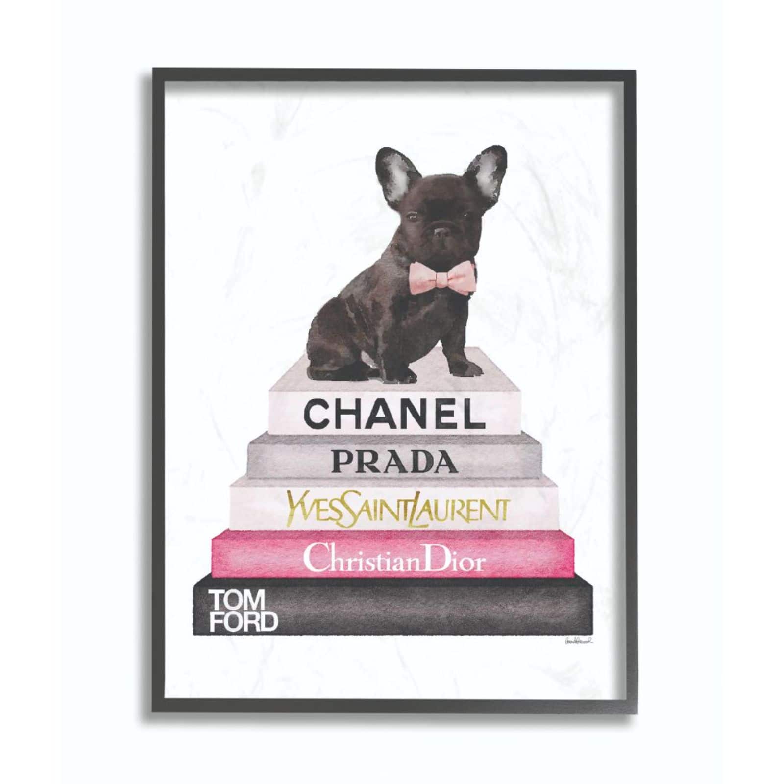 Stupell Industries Fashion Book Stack & French Bulldog Wall Art in Frame
