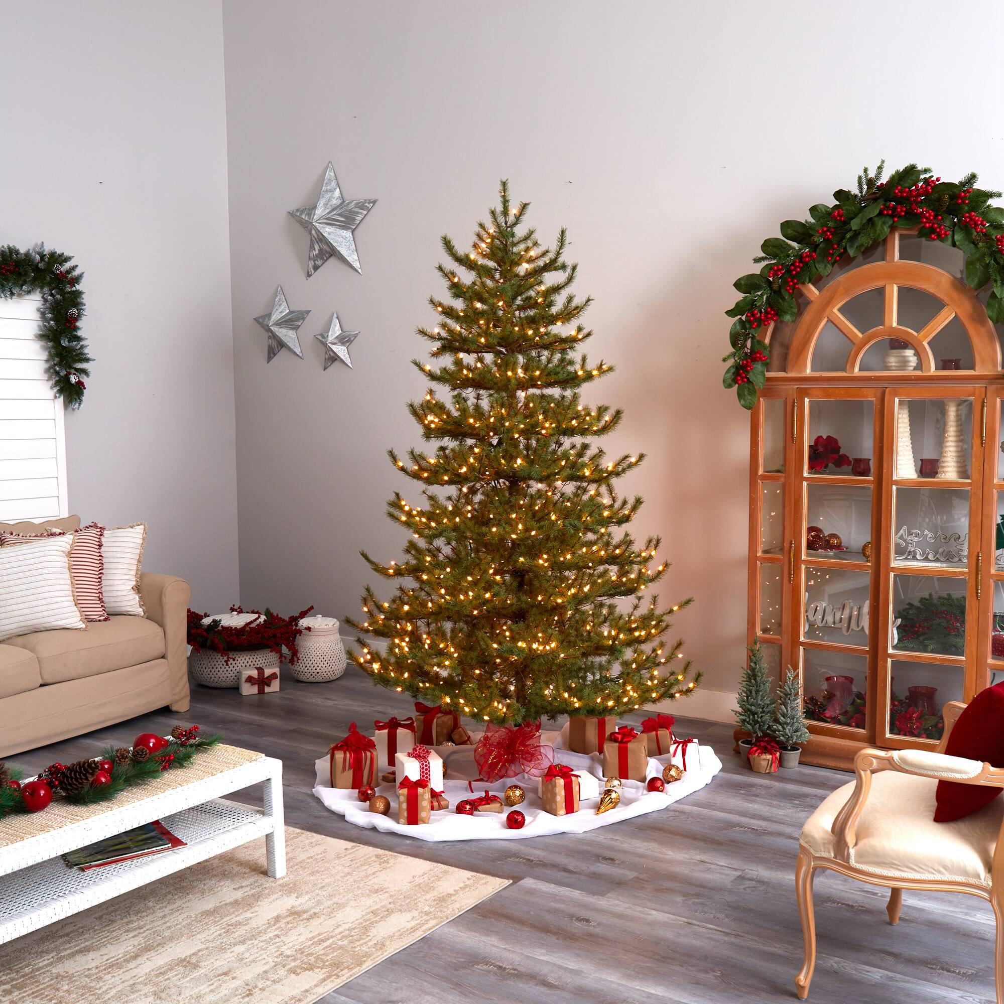8ft. Pre-Lit Vancouver Mountain Pine Artificial Christmas Tree, Clear Lights