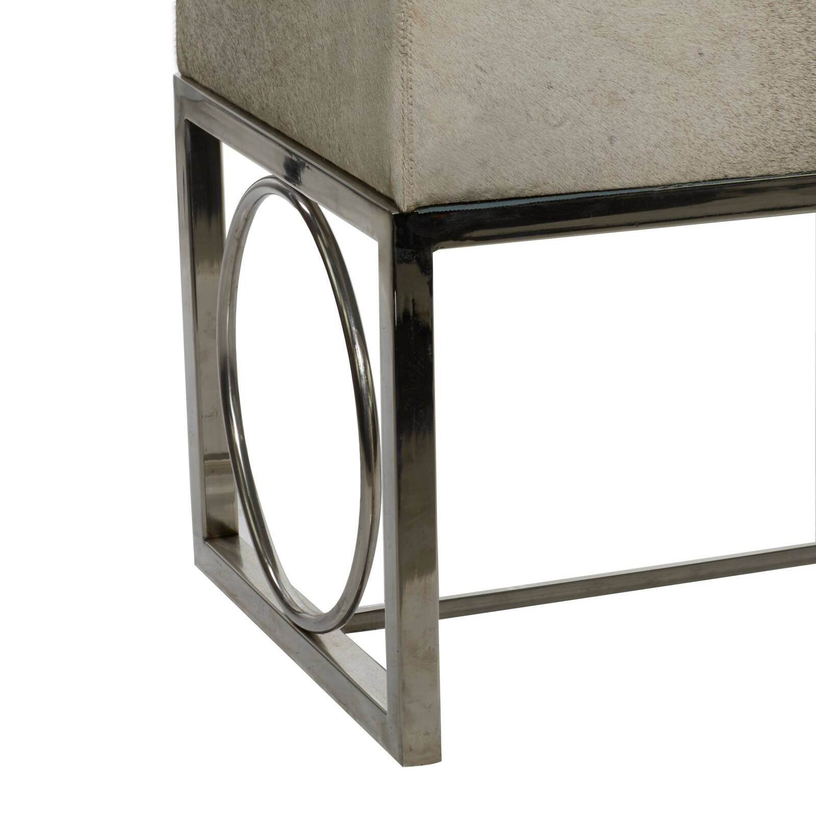 Silver Stainless Steel Contemporary Bench, 17' x 48" x 18"