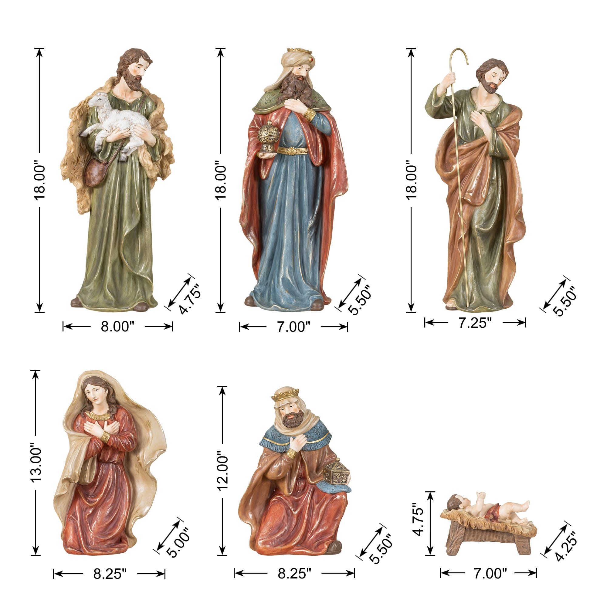 Glitzhome® 18" 10-Piece Oversized Christmas Nativity Figurine Set