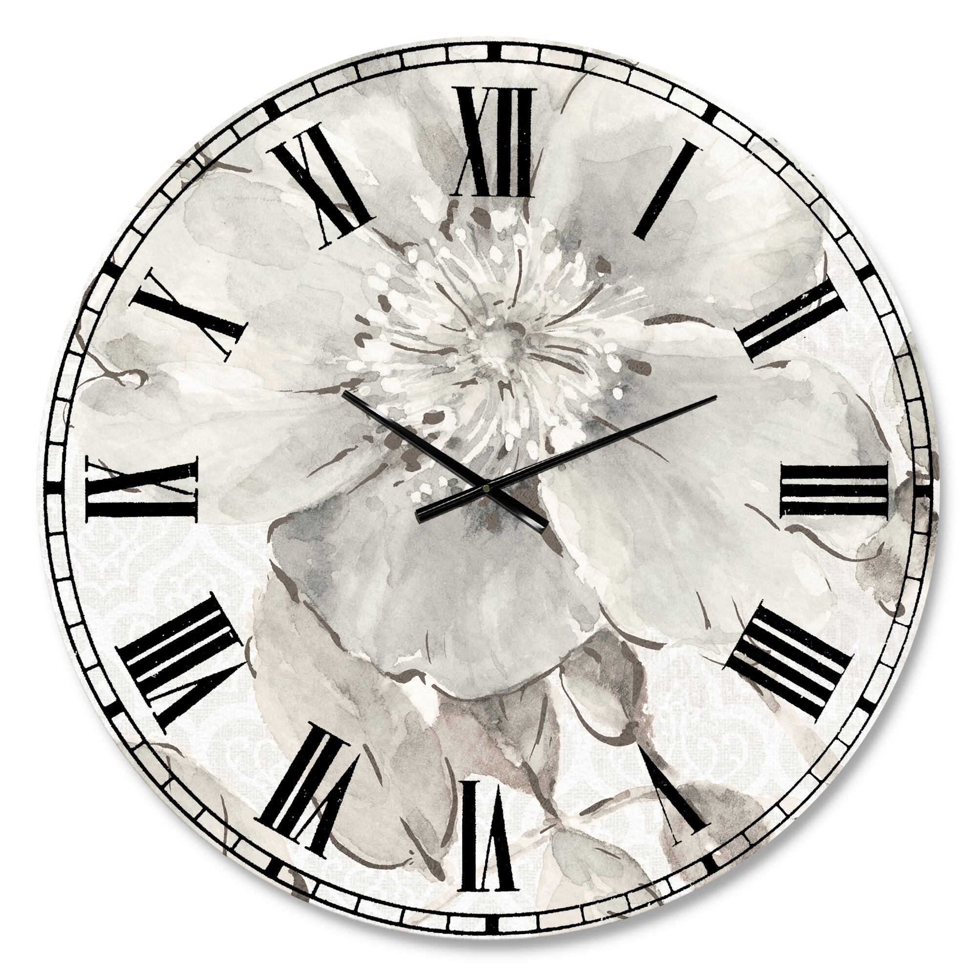 Designart Indigold Grey Peonies I Traditional Wall Clock