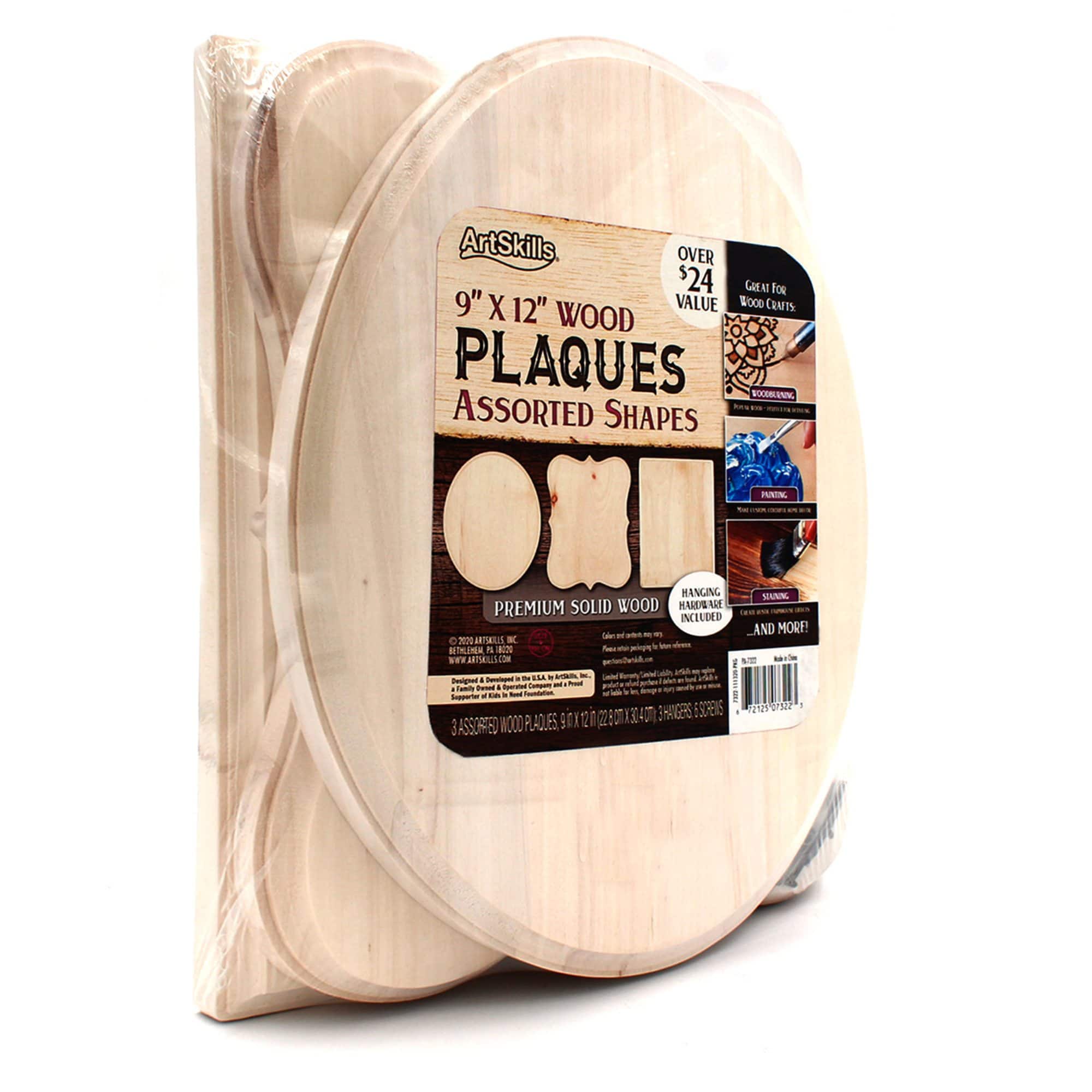 ArtSkills 9" x 12" Assorted Shapes Unfinished Wood Plaque Set