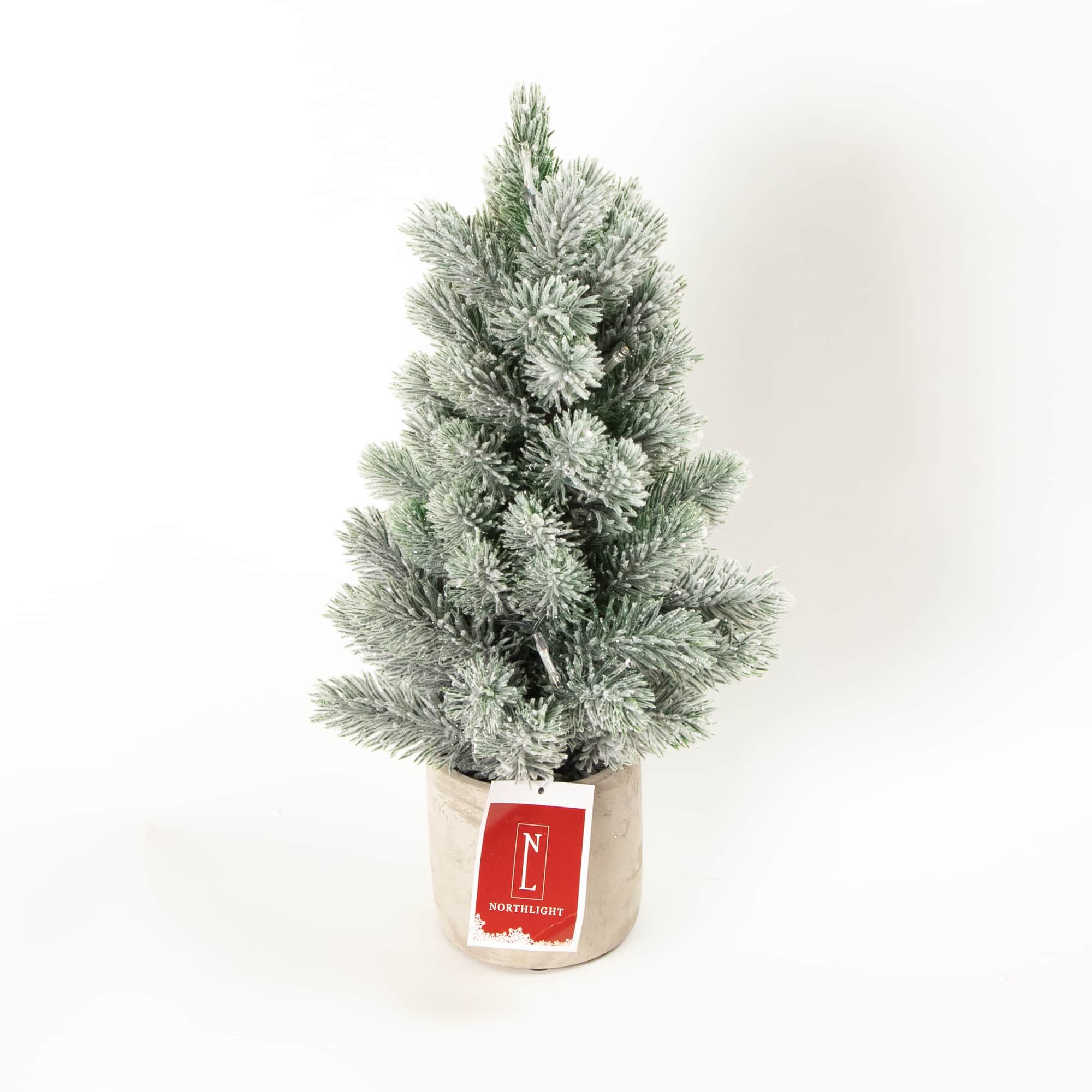 16" Pre-Lit Mini Frosted Pine Christmas Tree in Cement Base