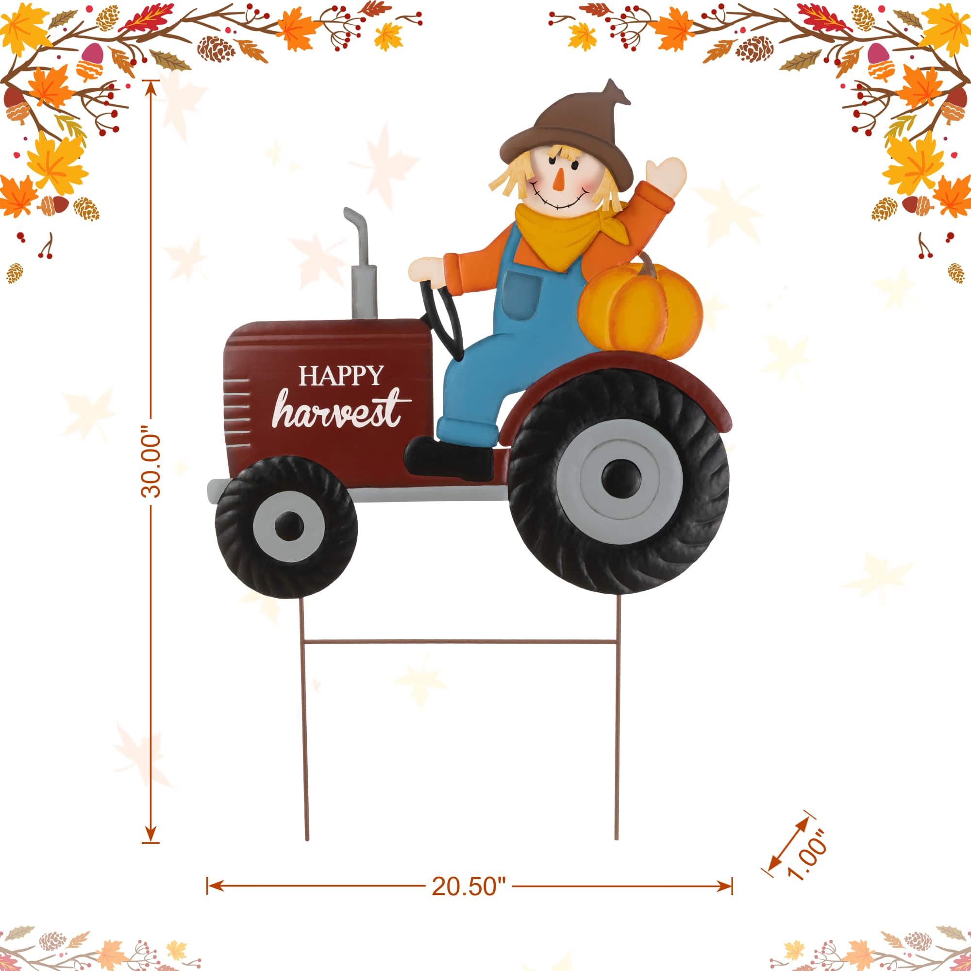 Glitzhome® 30" Fall Metal Tractor & Scarecrow Yard Stake