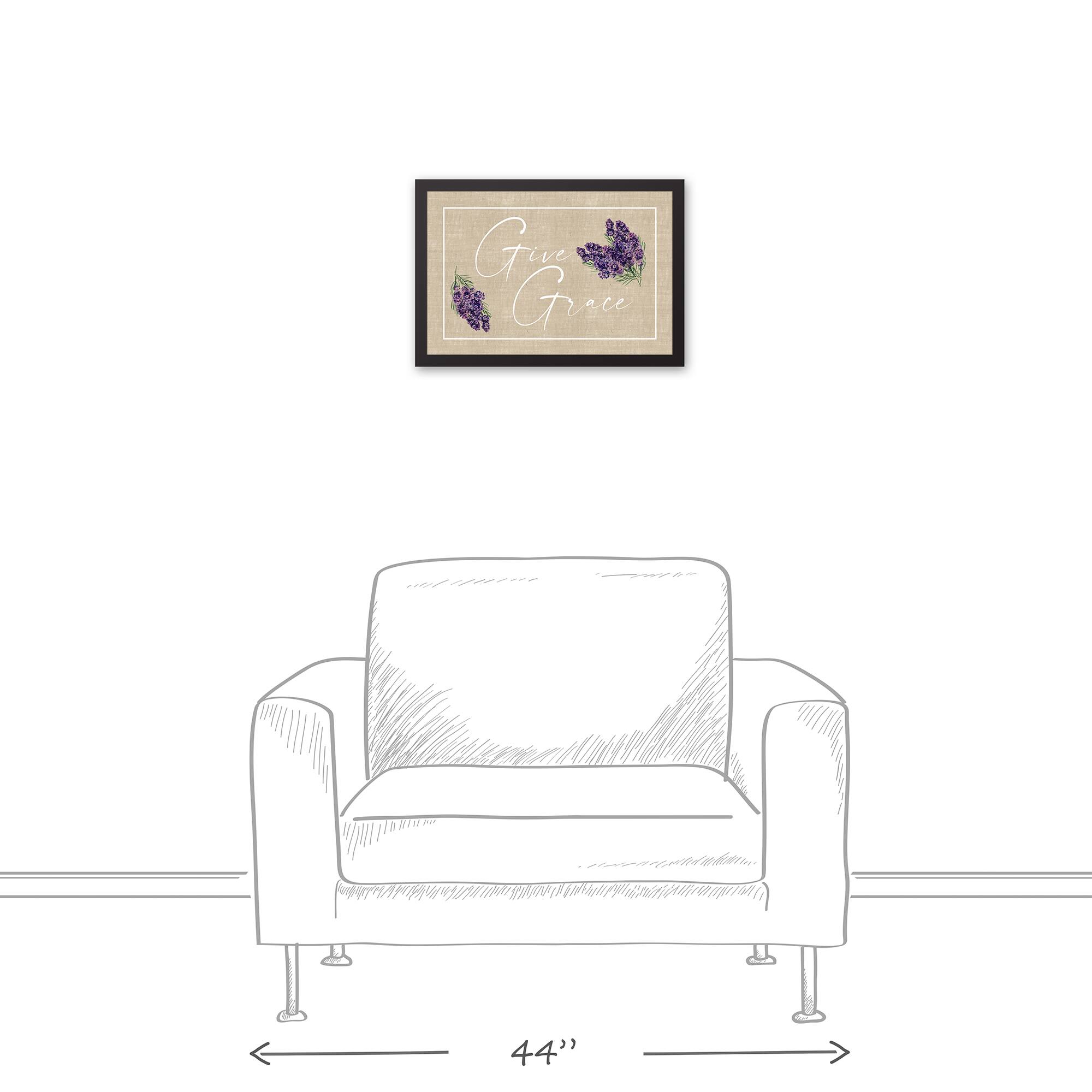 Give Grace Lavendar On Burlap 12" x 18" Black Floating Framed Canvas