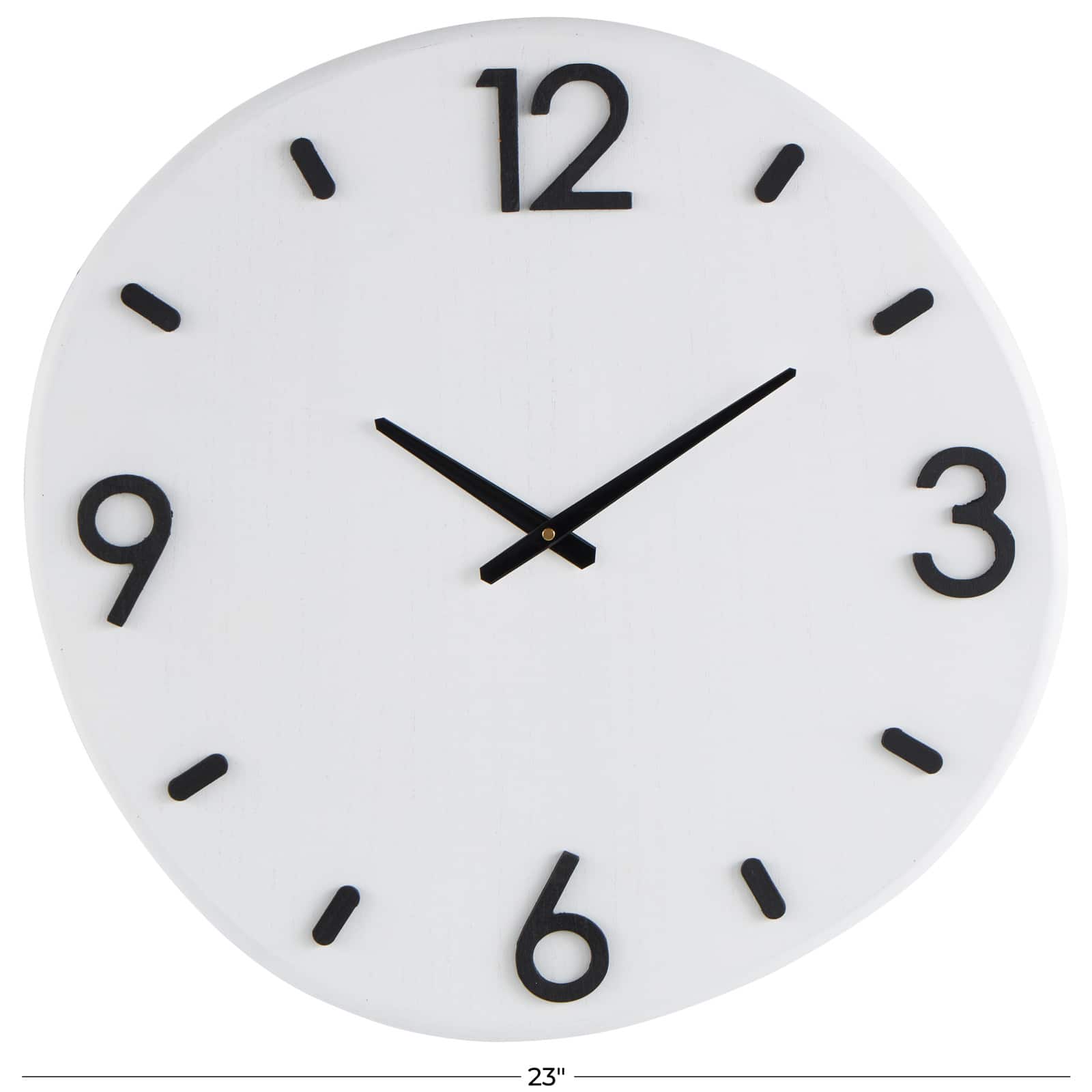 24" x 23" White Wood Round Decorative Wall Clock with Black Hands & Numbers