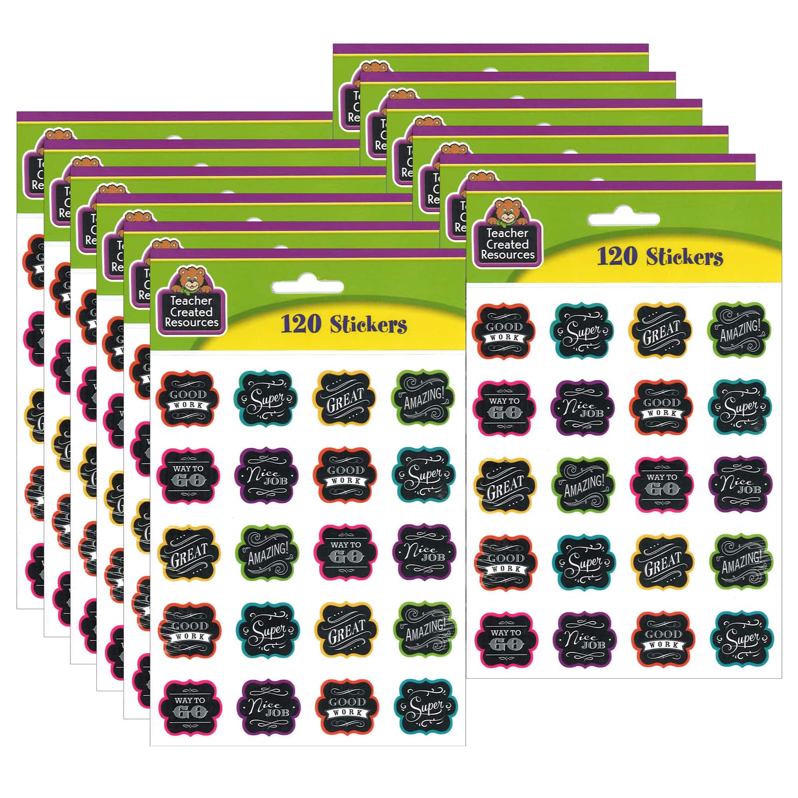Teacher Created Resources Chalkboard Brights Stickers, 12 Packs of 120ct.