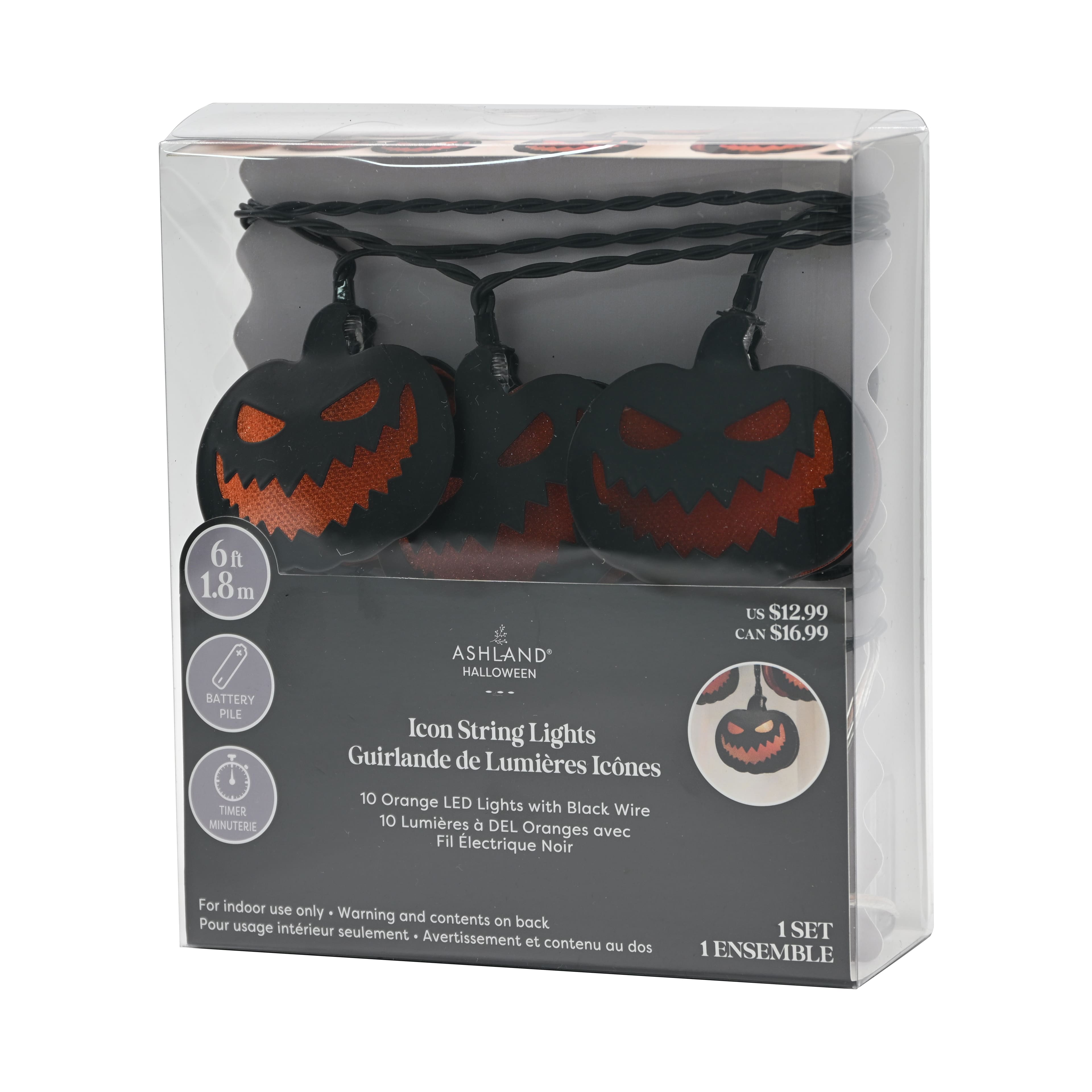 10ct. Black Jack-o'-Lanterns Icon LED String Lights by Ashland®
