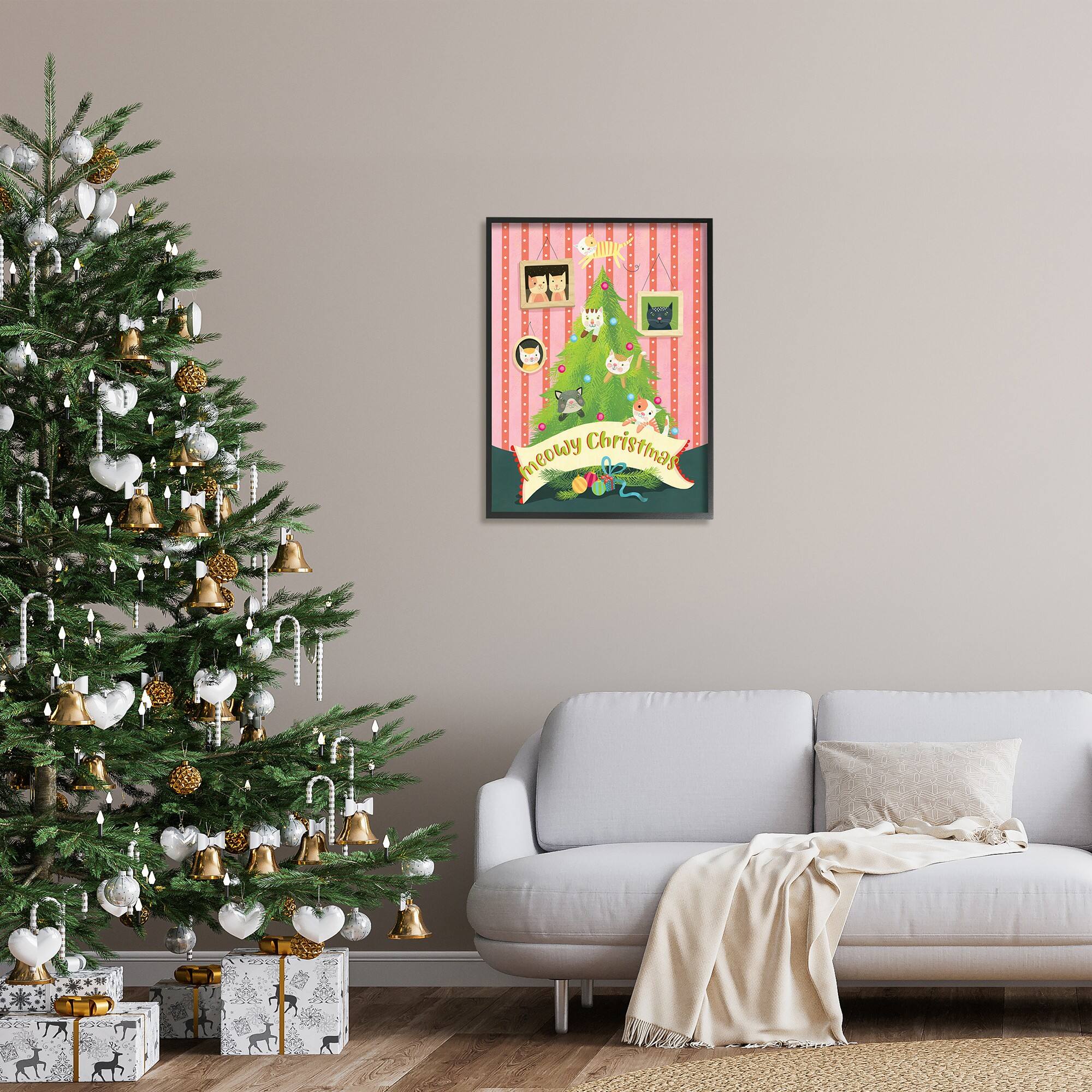 Stupell Industries Meowy Christmas Cat Tree Framed Giclee Art