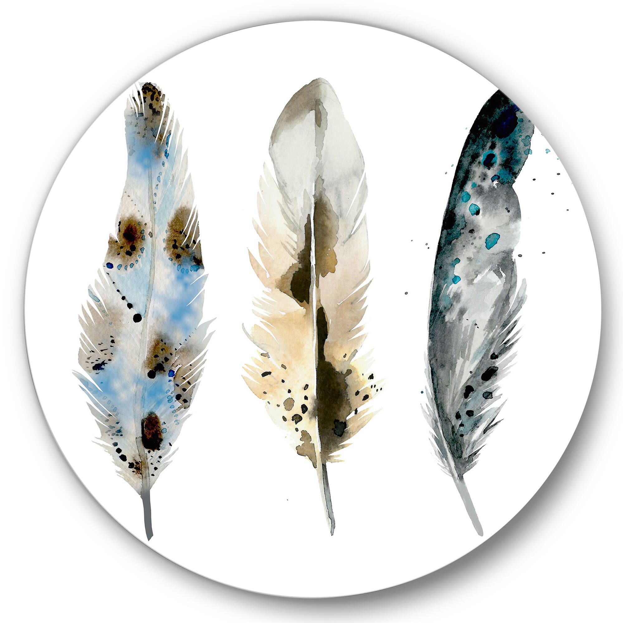 Designart - Colourful Boho Feathers V - Bohemian & Eclectic Metal Circle Wall Art