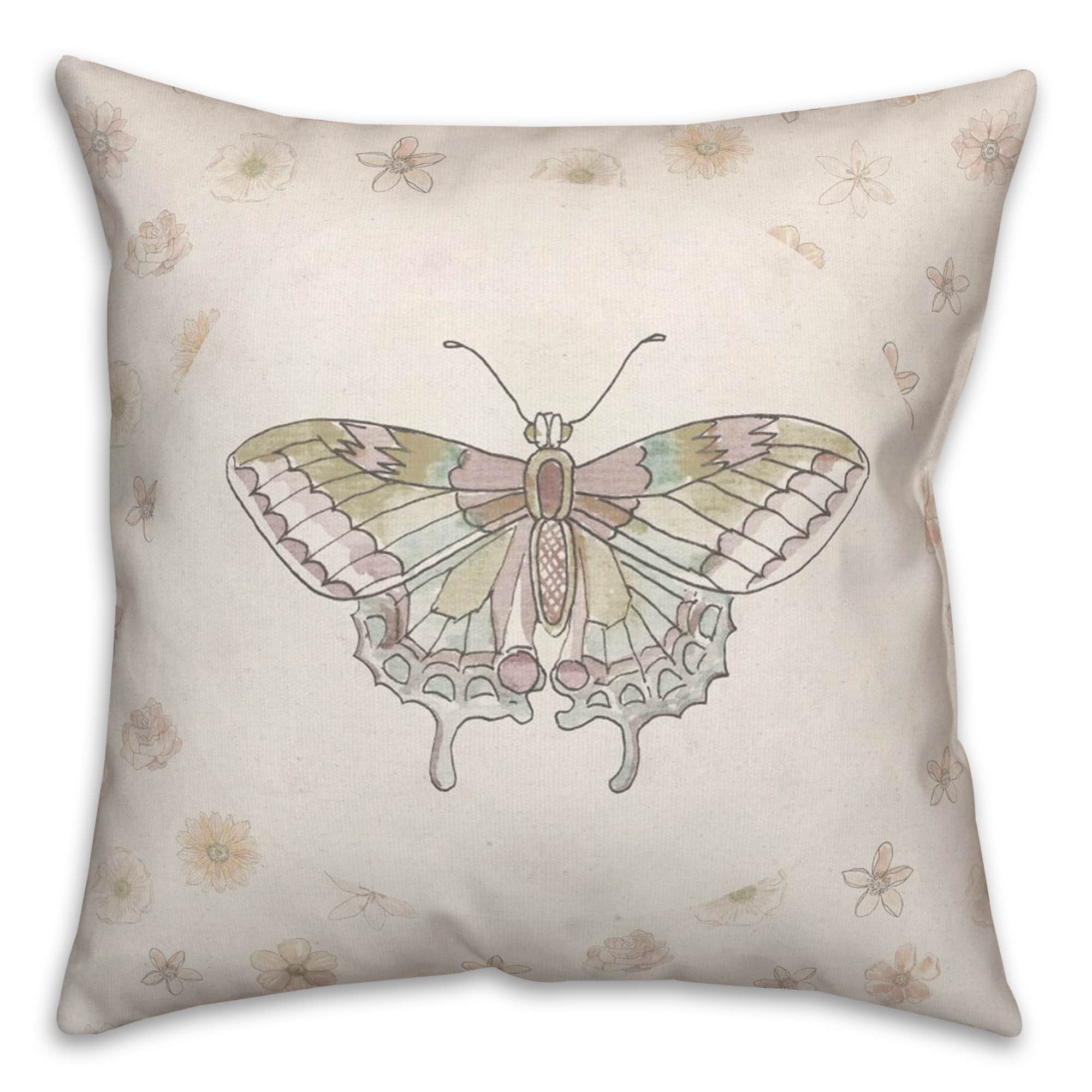 Butterfly & Floral Throw Pillow