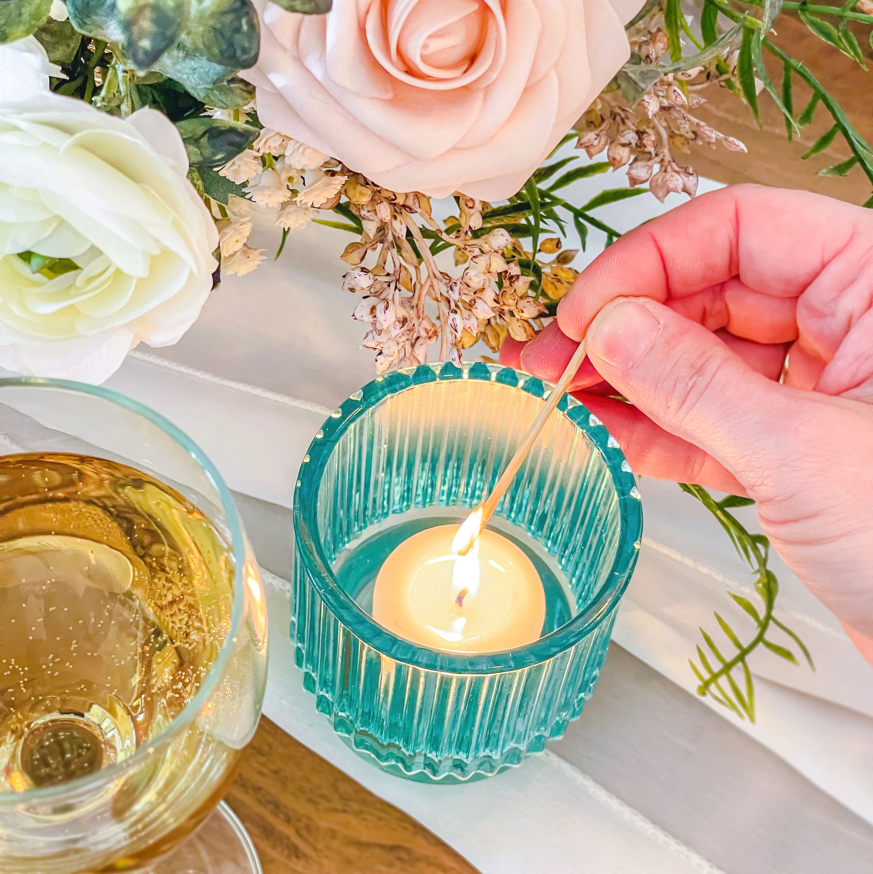 Kate Aspen® Ribbed Blue Glass Votive Candle Holder Set