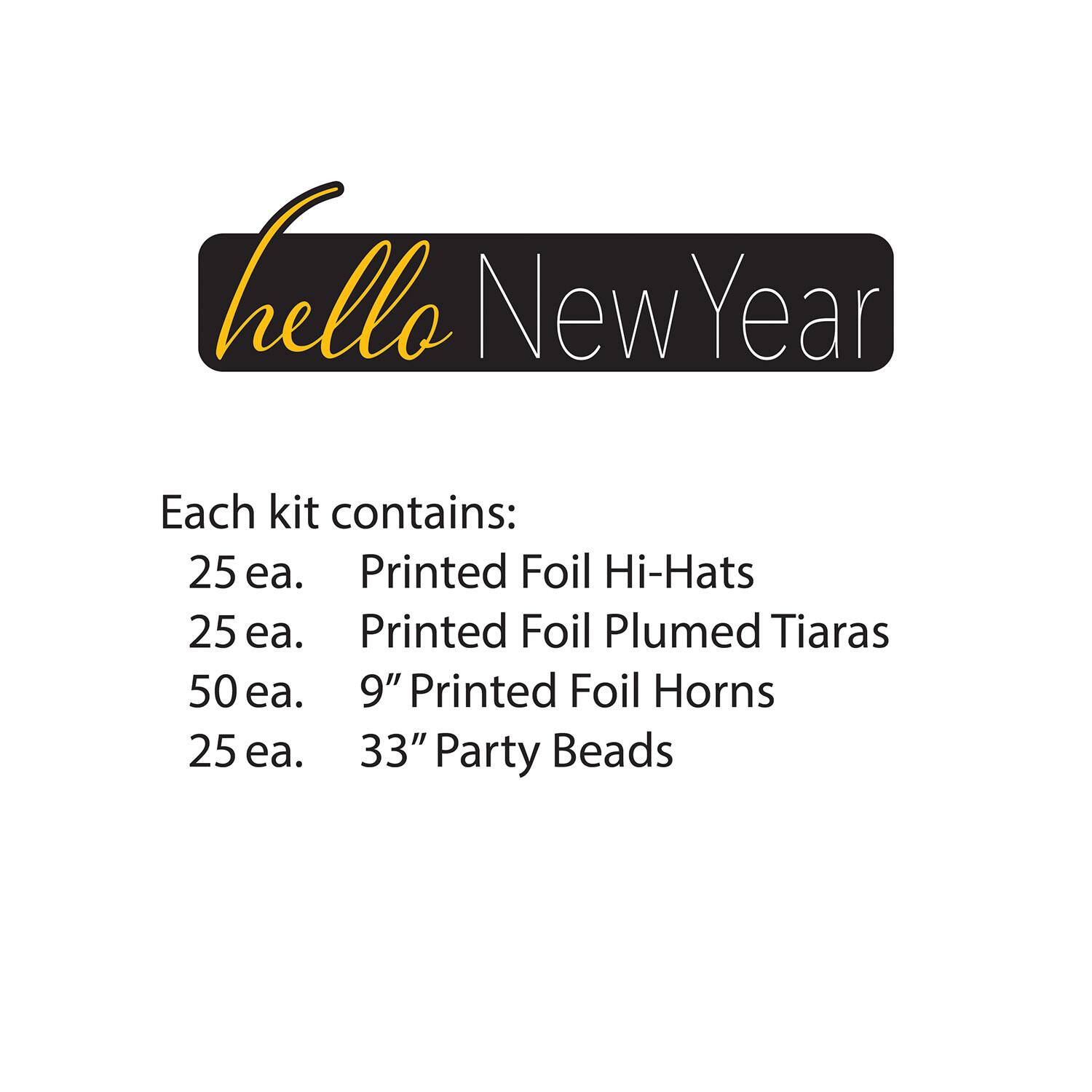 Beistle Black & Gold Hello New Year Party Favor Kit for 50