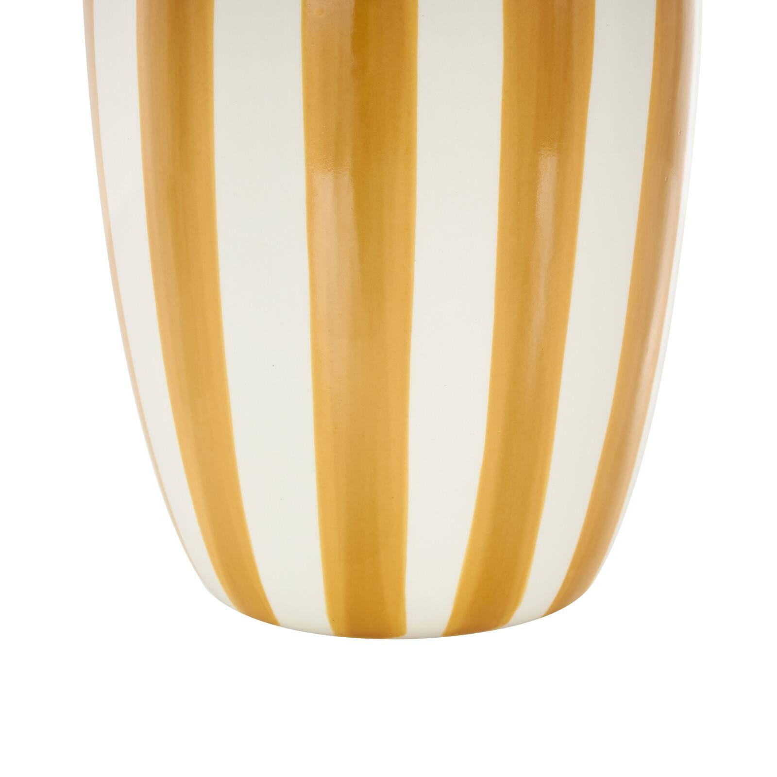 9.5" White & Yellow Stripes Round Wide Ceramic Vase