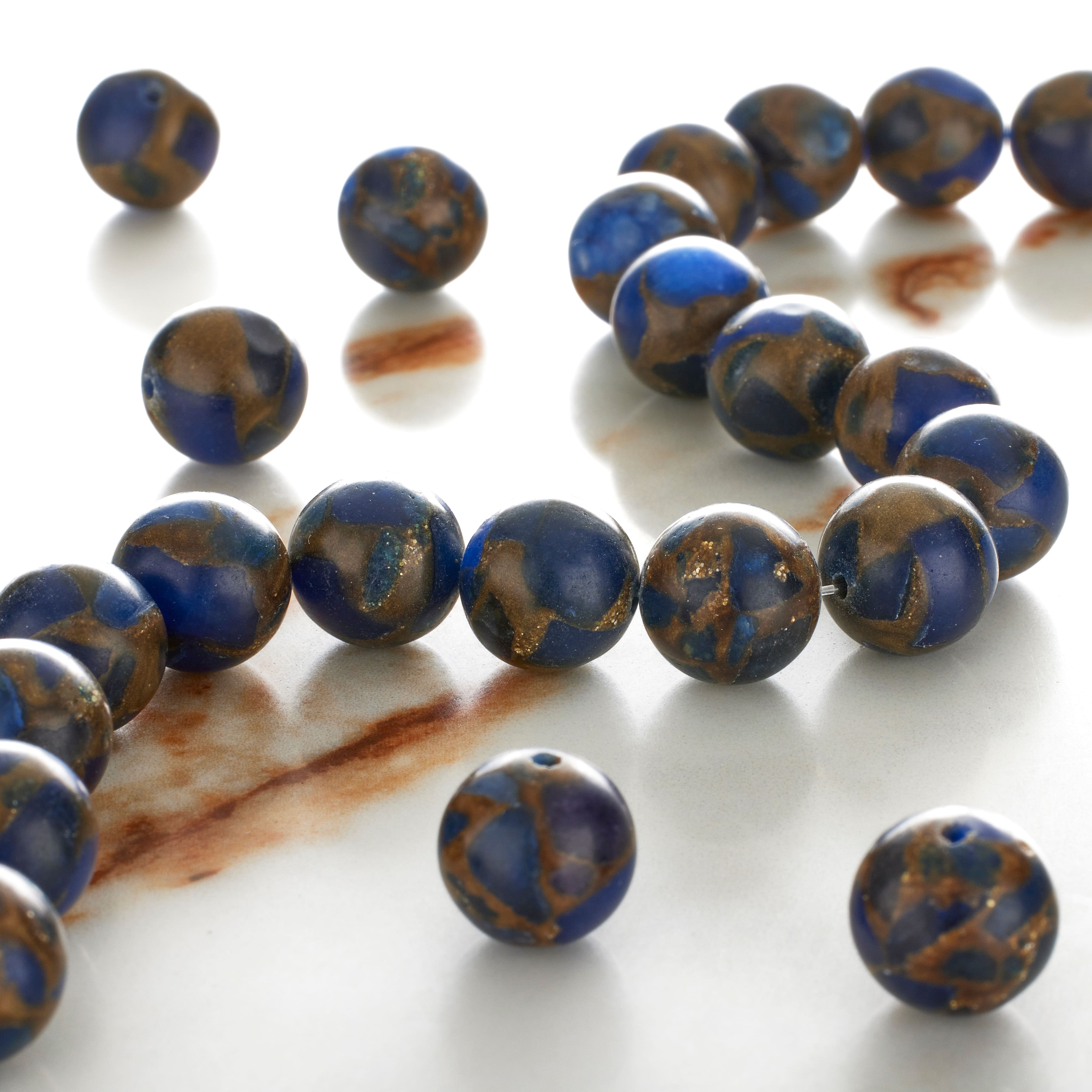 12 Pack: Blue Marbled Impression Jasper Round Beads, 10mm by Bead Landing™