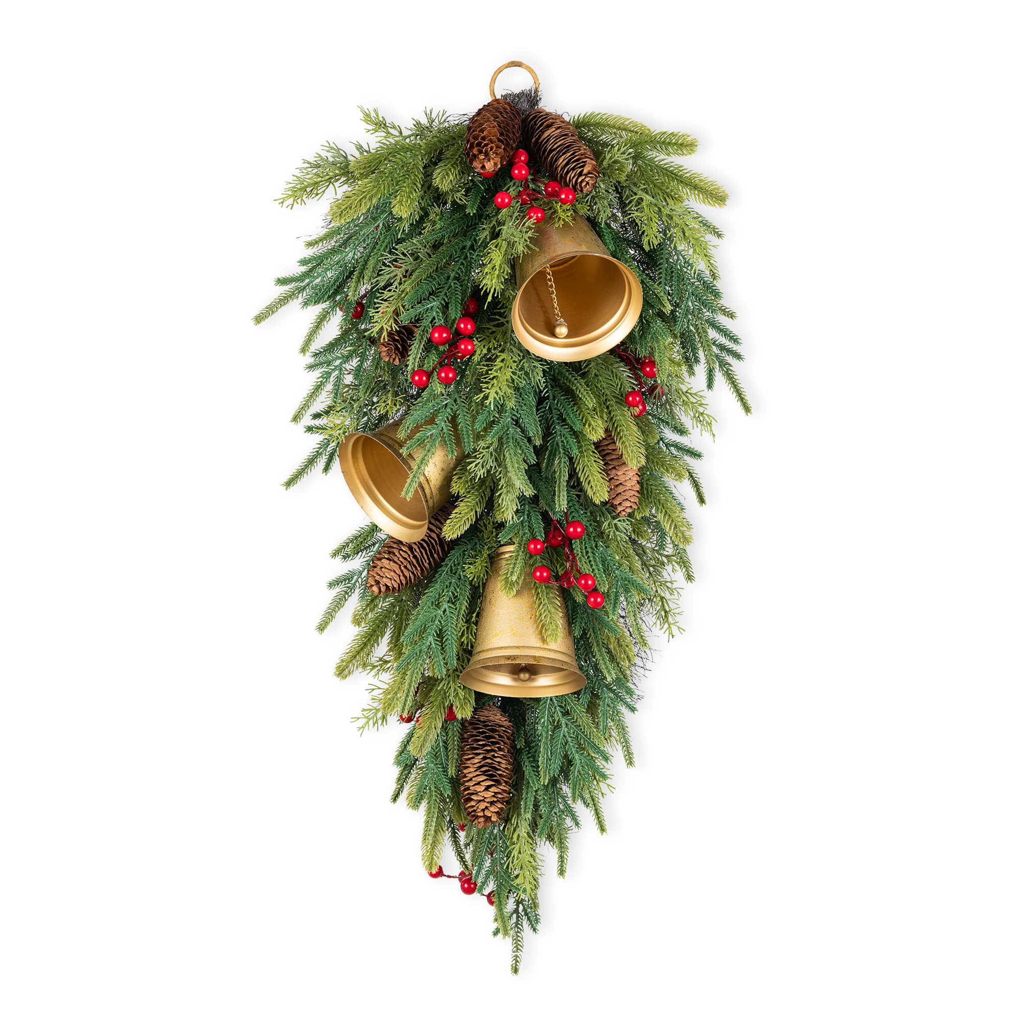 Glitzhome 30"H Christmas Deluxe Gold Bell & Pinecone PE Dripping Teardrop - Pattern/Print