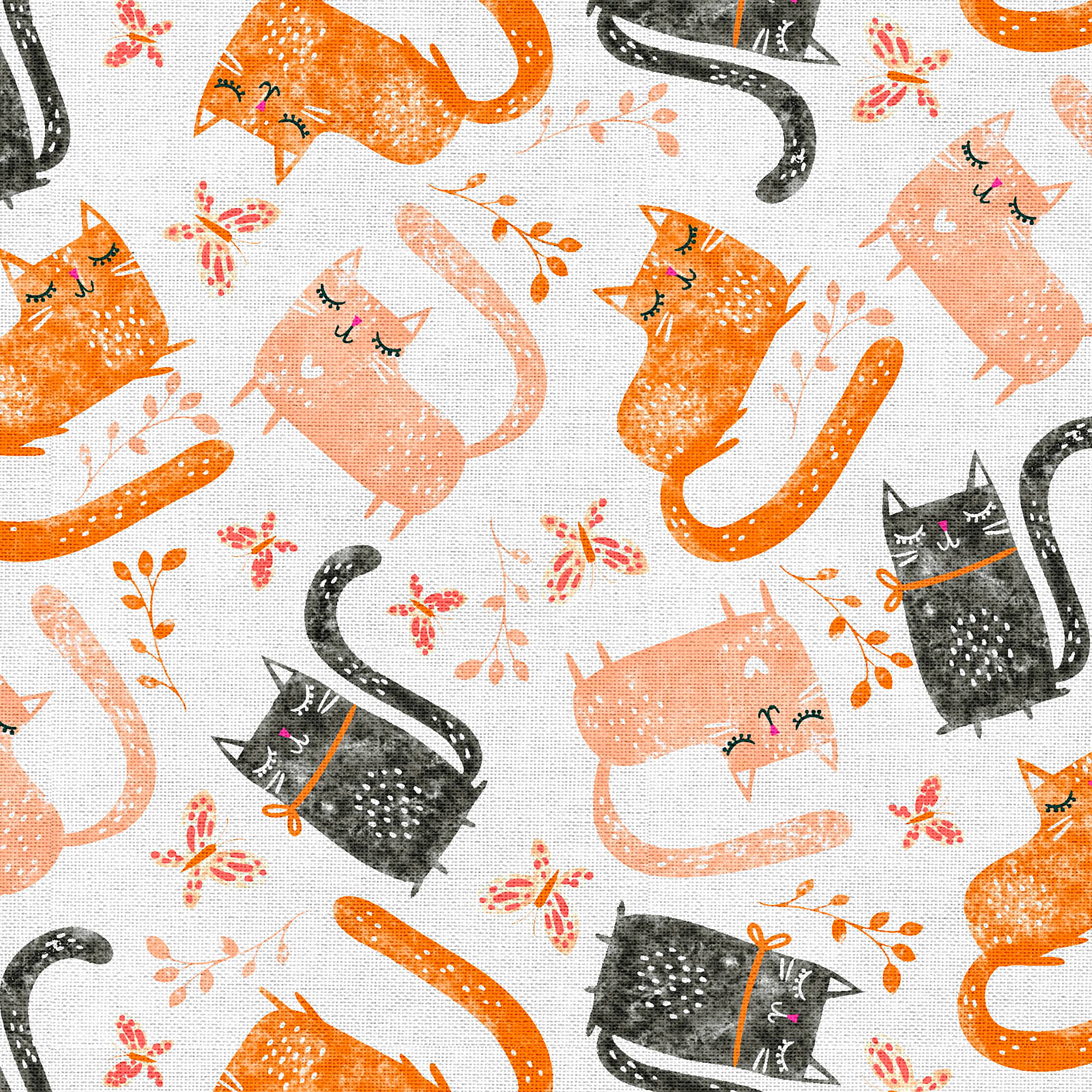 Fabric Editions White Playful Kittens Cotton Fabric
