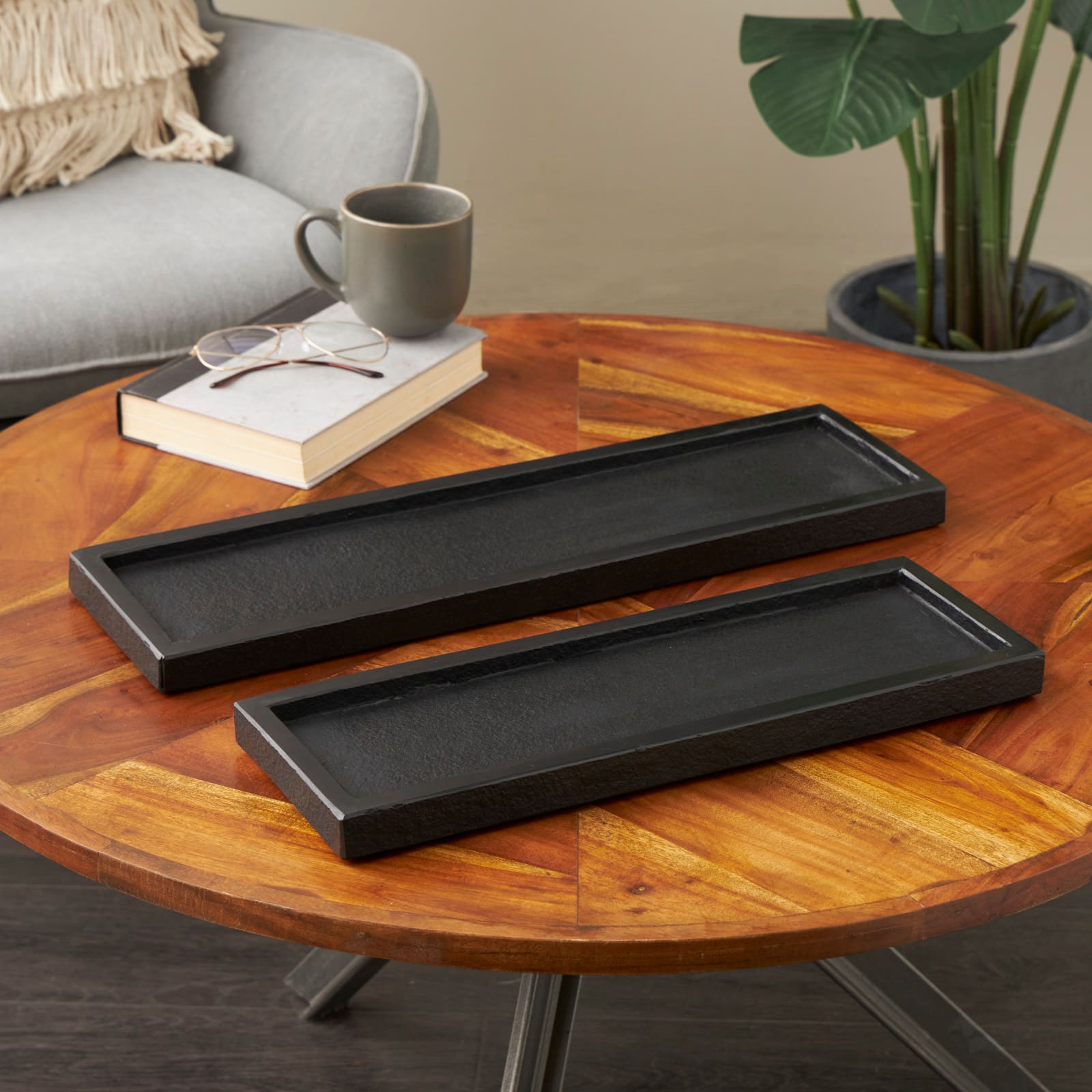 Black Textured Marble Tray Set