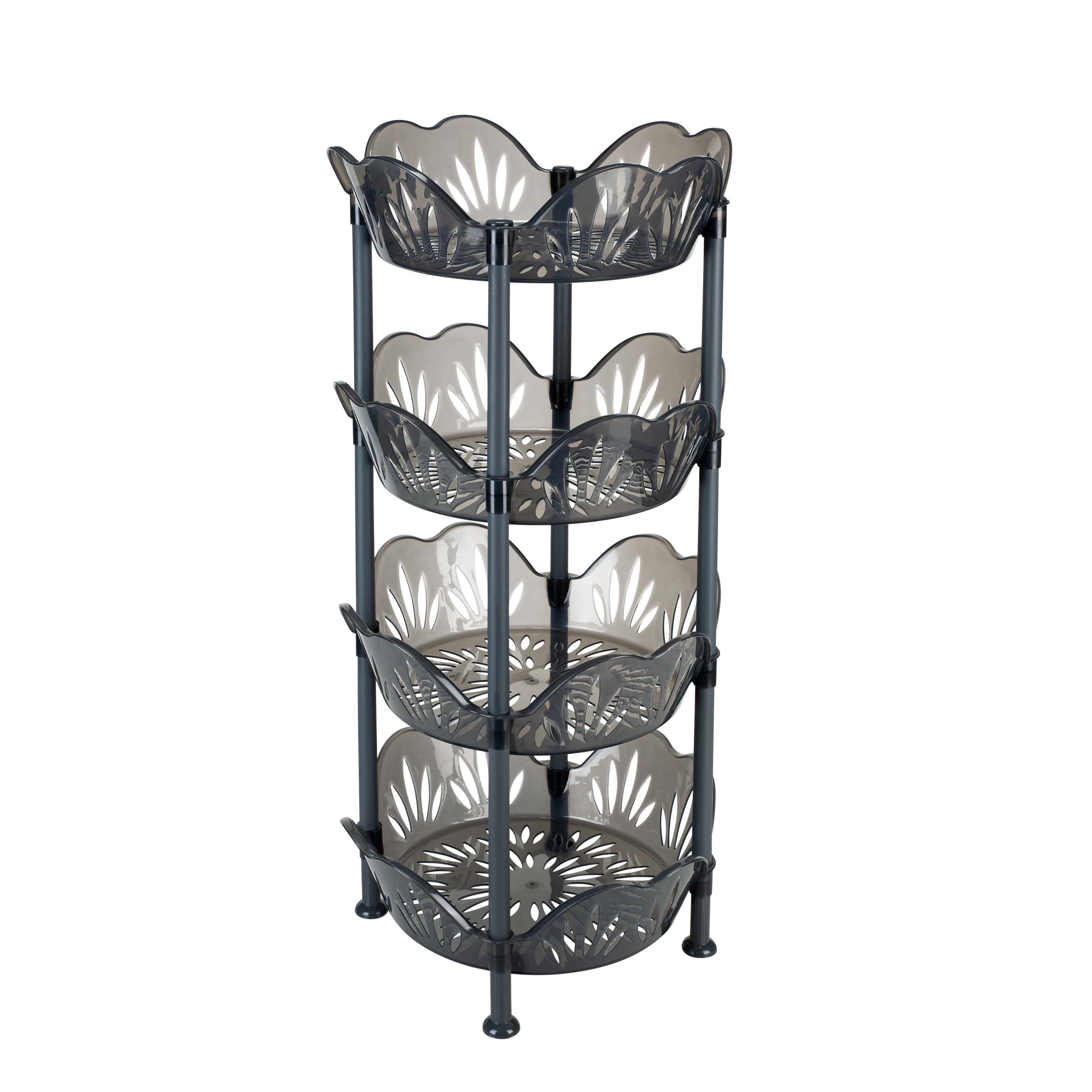 Kitchen Details Smoke Gray 4-Tier Large Basket Shelf