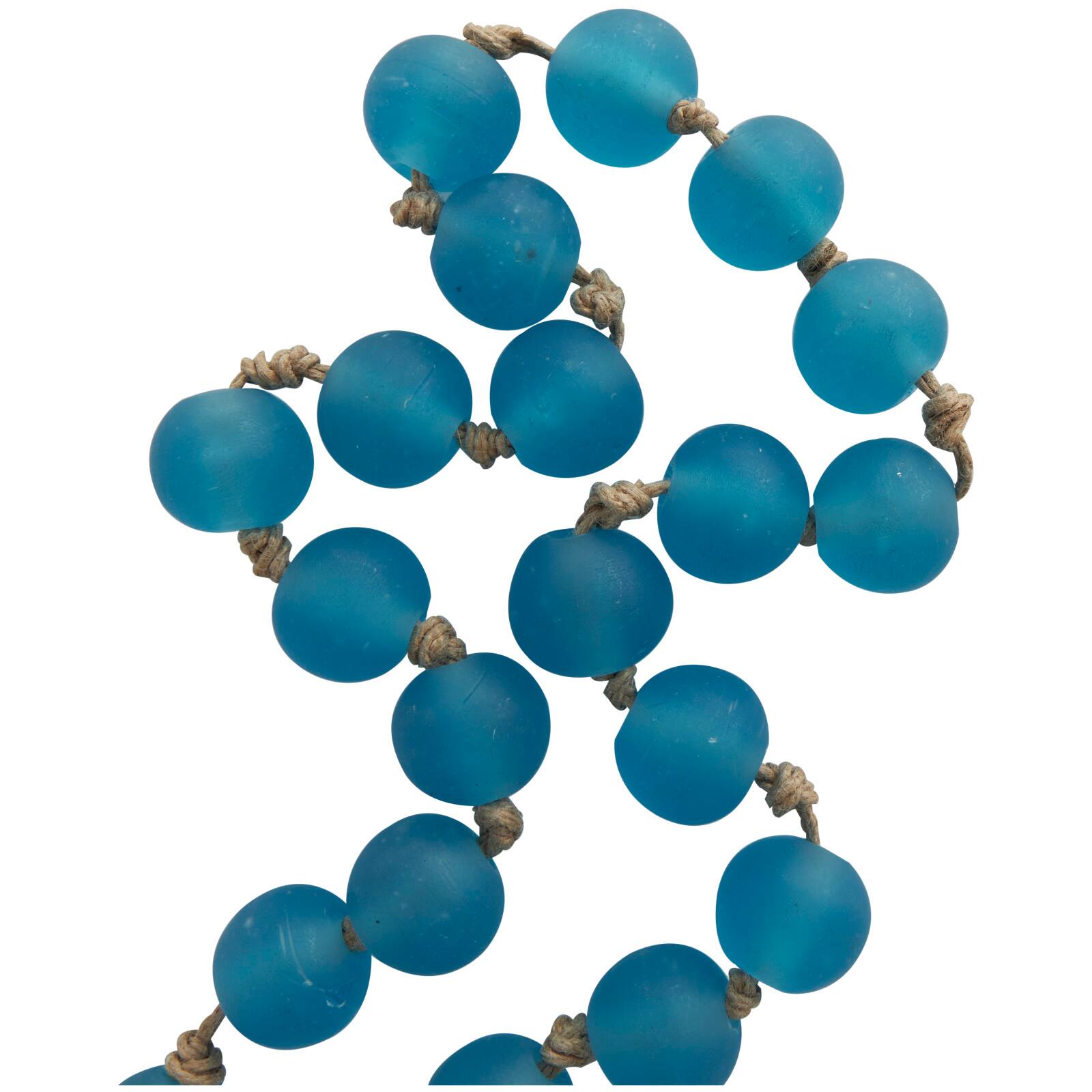 45" Handmade Round Frosted Glass Bead Garland with Tassels & Knotted Jute