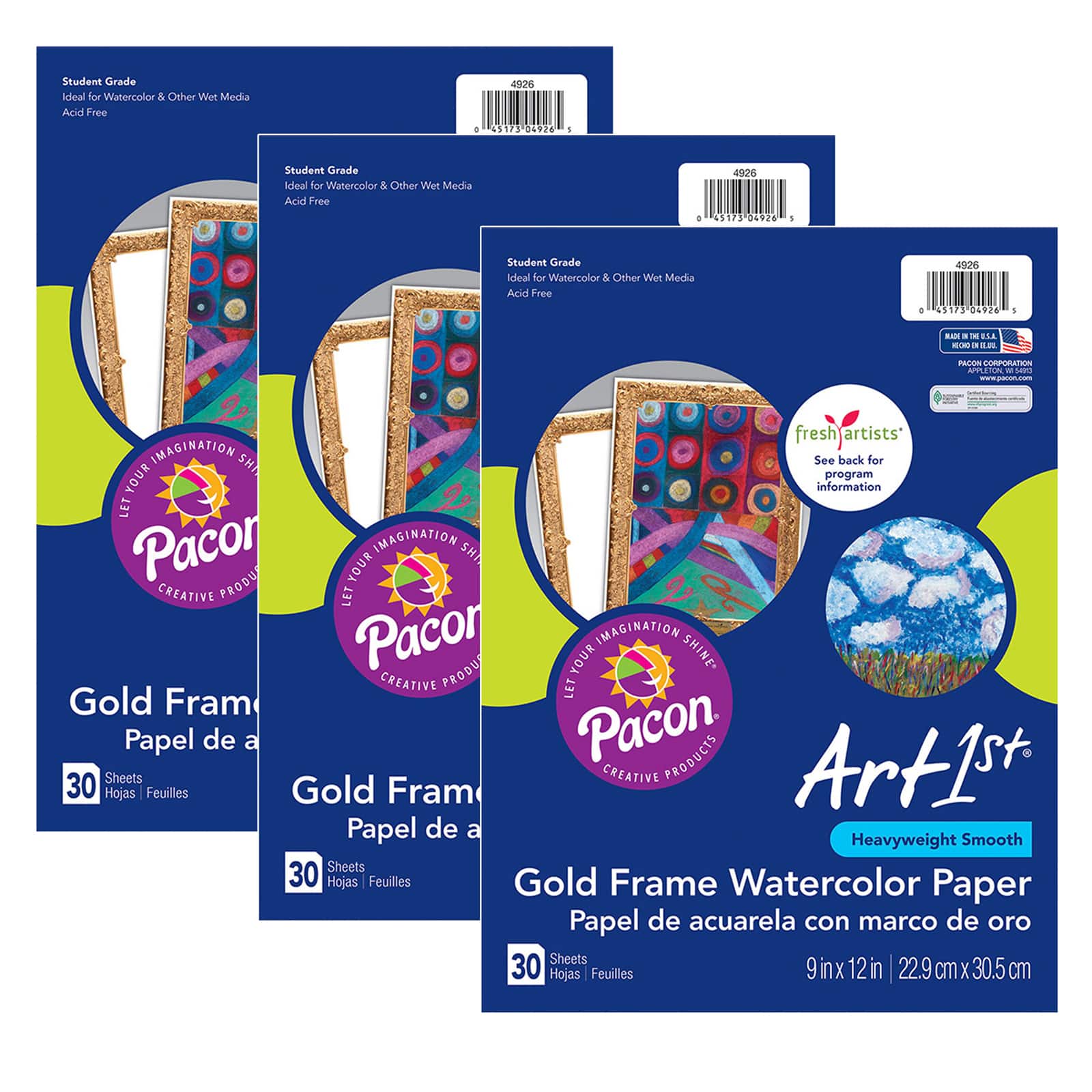 UCreate® 9" x 12" Gold Frame Watercolor Paper, 3ct.
