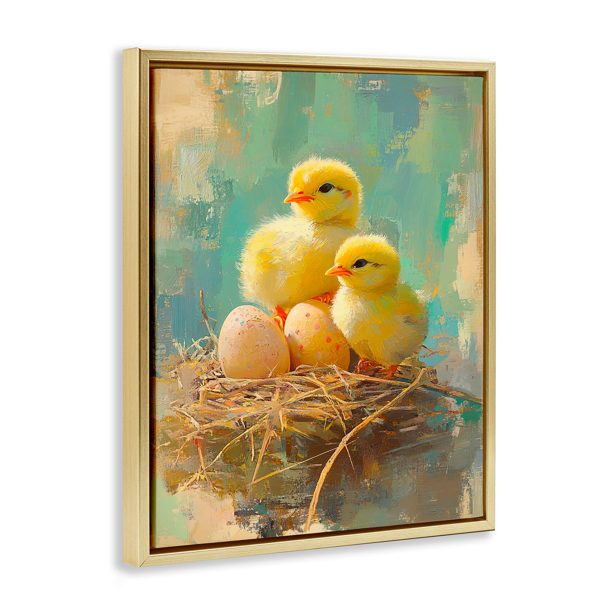 Stupell Industries Easter Chicks & Eggs Floating Frame Wall Art