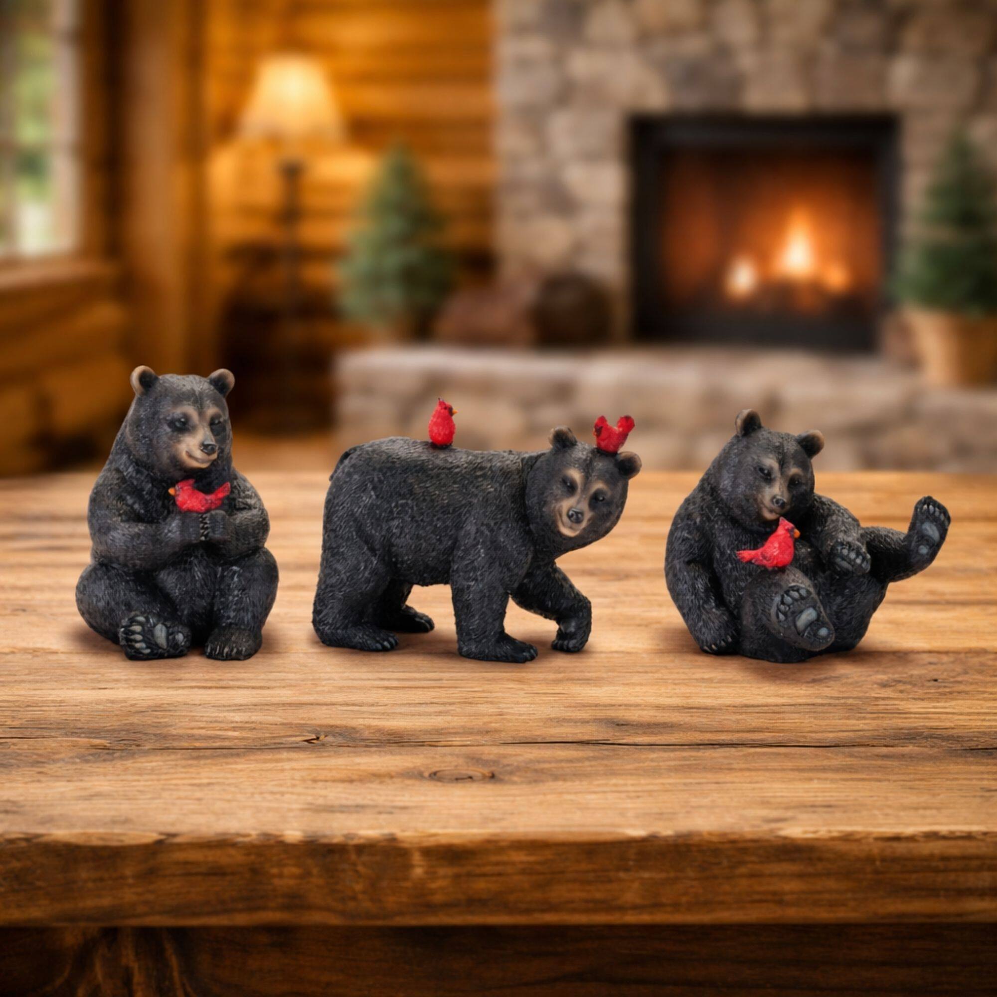 Melrose Black Bear with Cardinal Bird Set