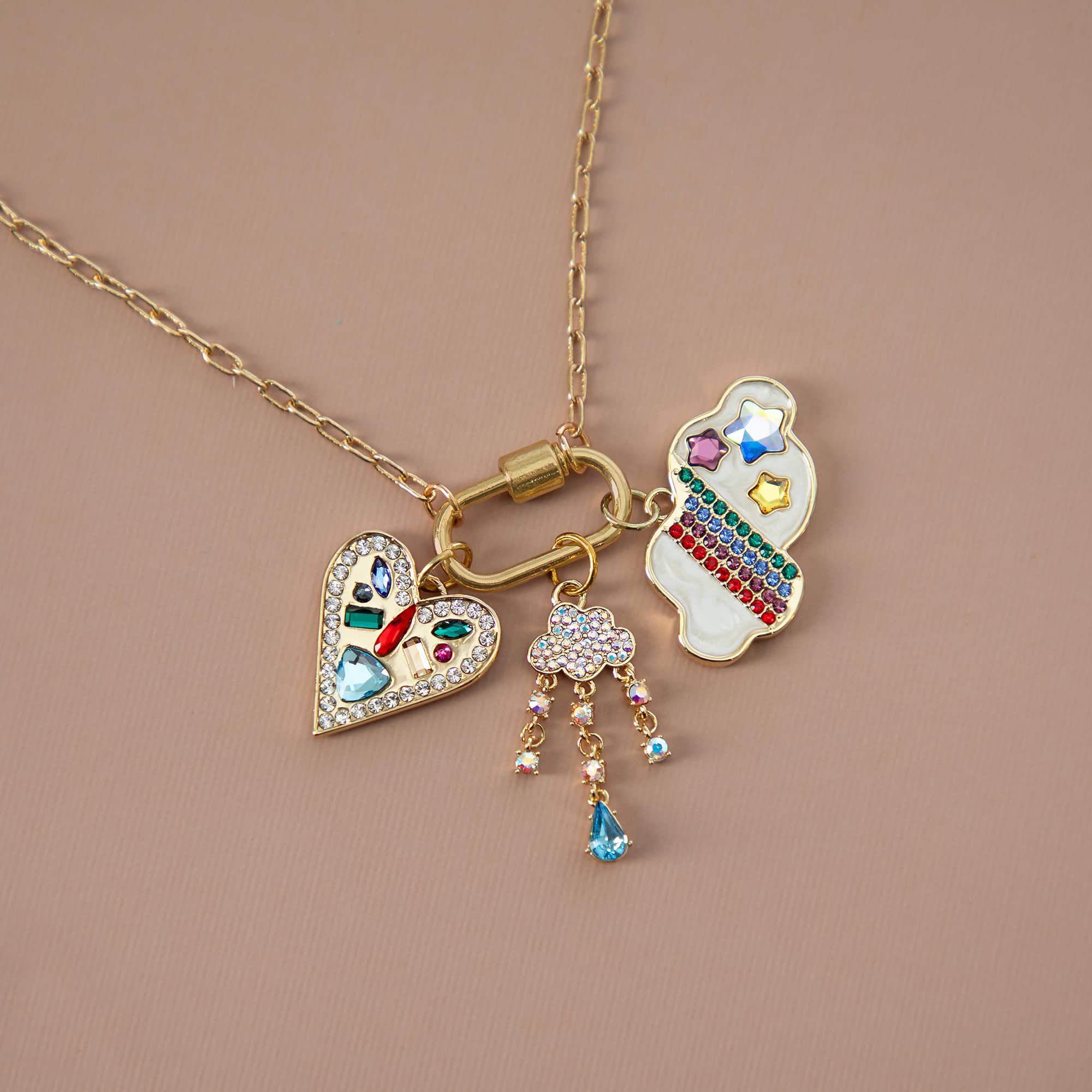Gold Rainbow Gem Heart Austrian Crystal Charm by Bead Landing™
