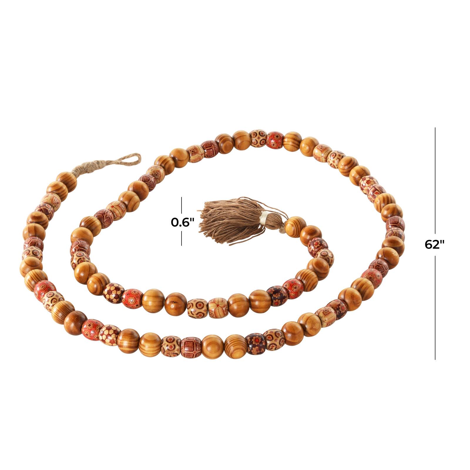 5ft. Wood Handmade Long Beaded Garland with Tassel with Bohemian Patterns