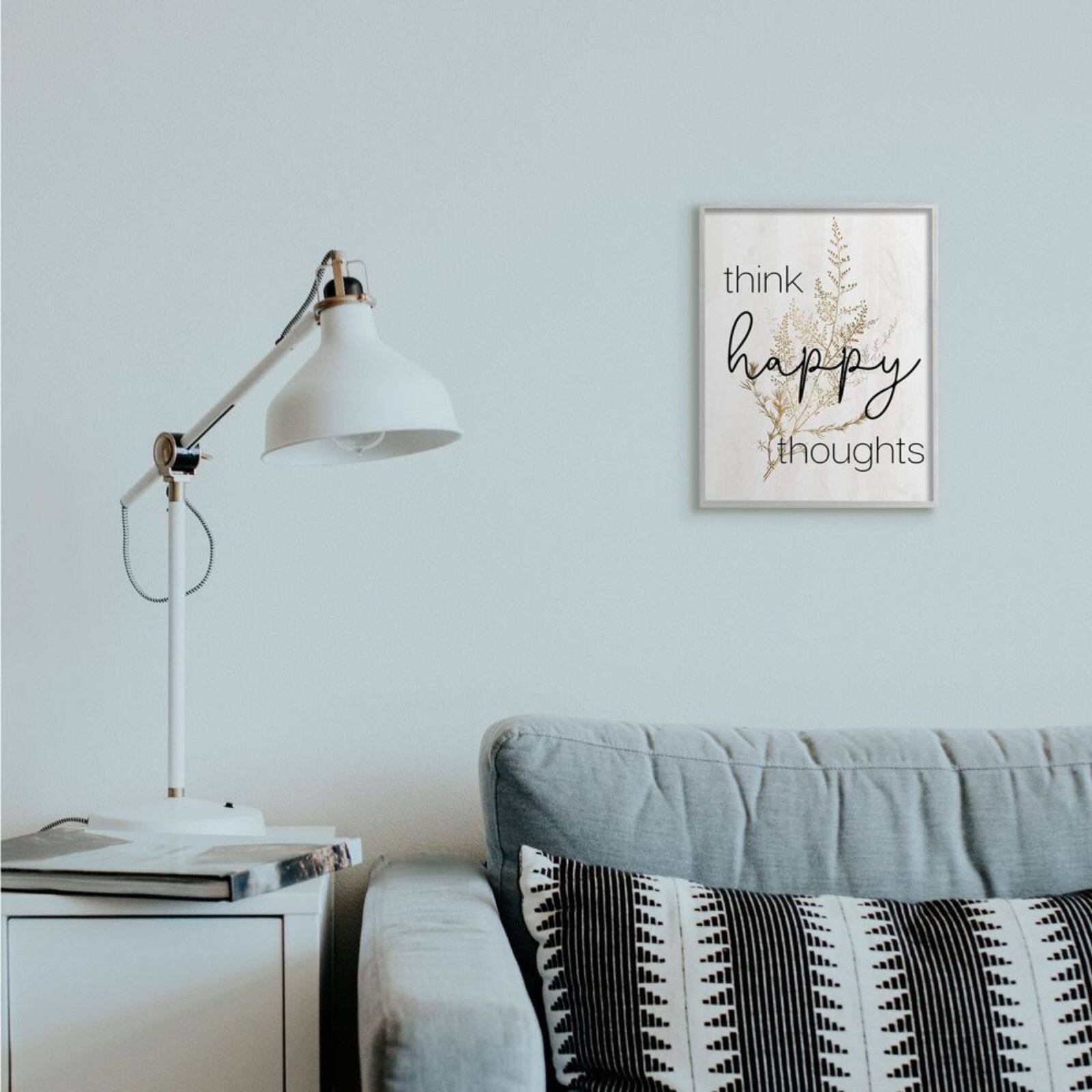 Stupell Industries Think Happy Thoughts Minimal Thistle Framed Wall Art