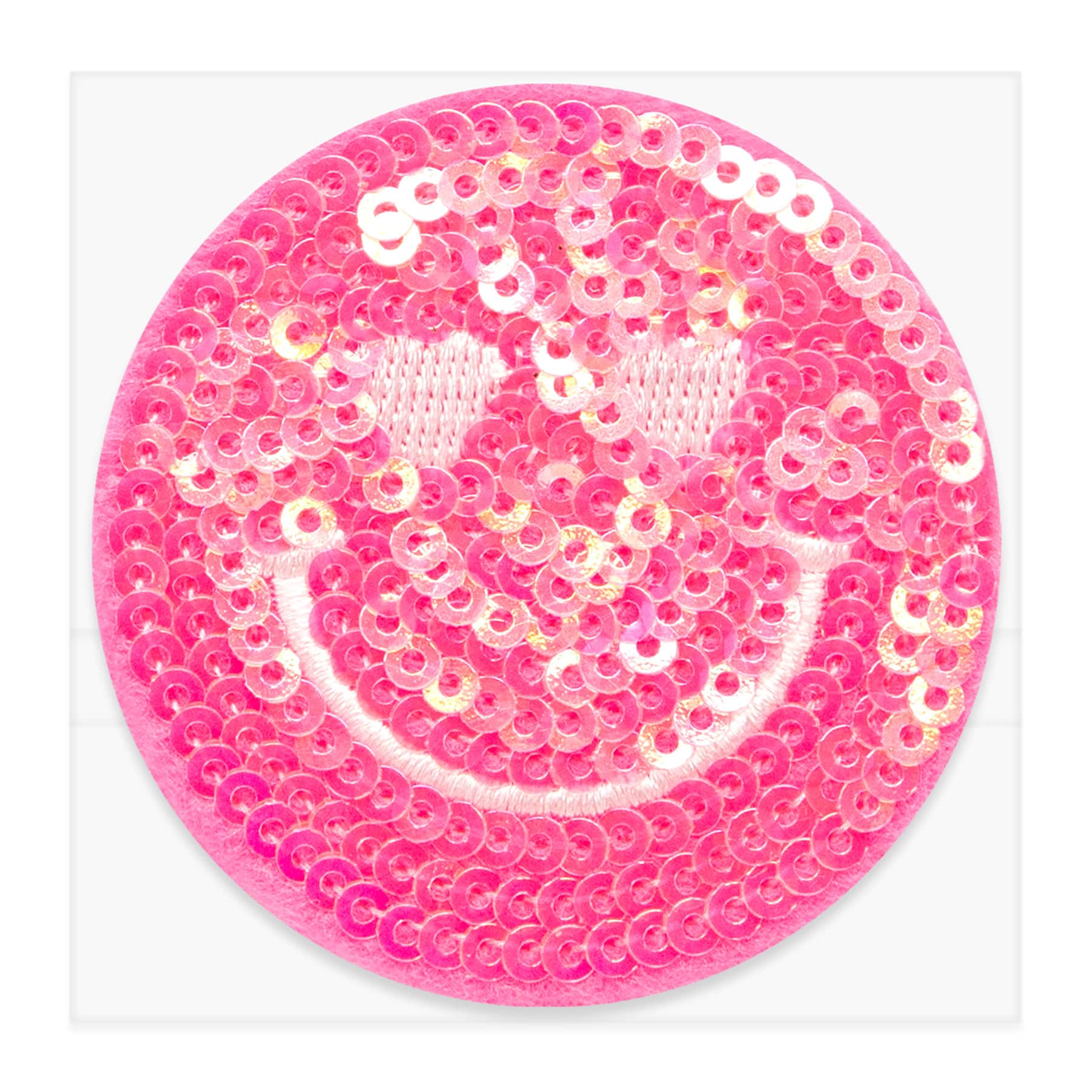 Pink Sequin Embroidered Smiley Face Iron-On & Adhesive Patch by Make Market®