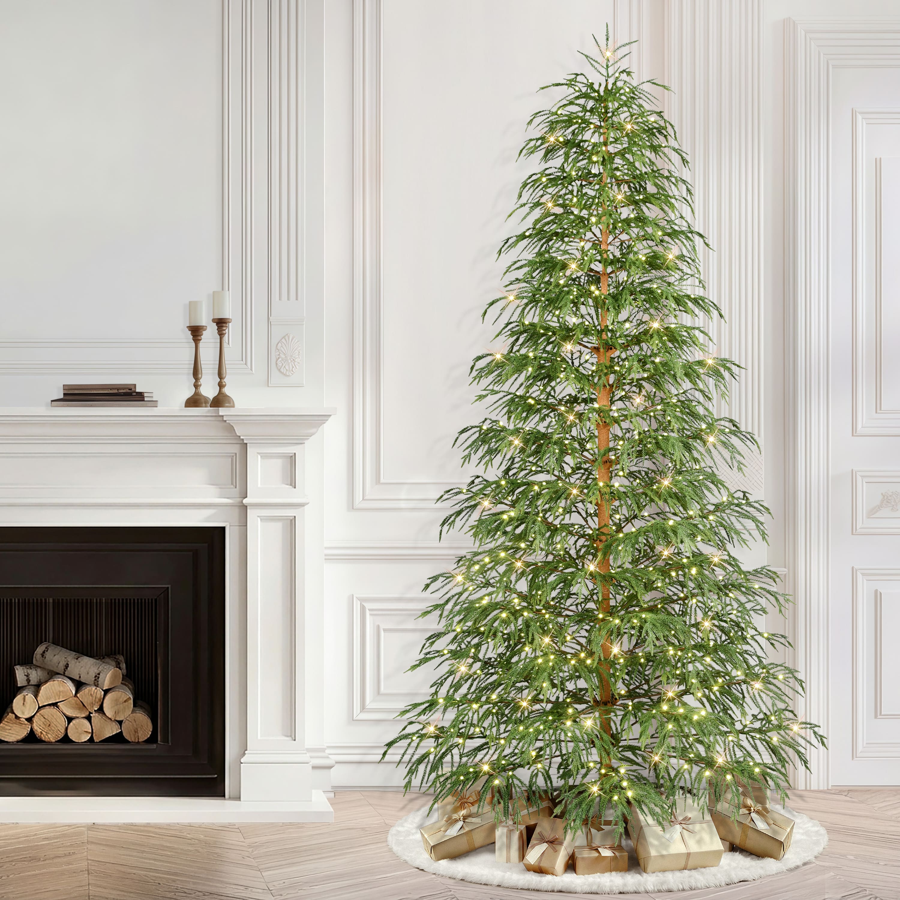 Puleo International 7.5ft. Norfolk Fir Artificial Christmas Tree, Warm White LED Lights