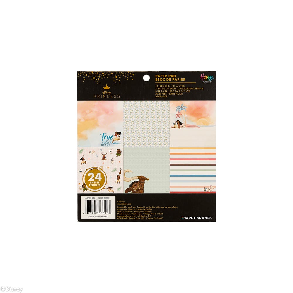 The Happy Planner® Disney© Moana 6" x 6" Scrapbooking Paper Pad, 24 Sheets