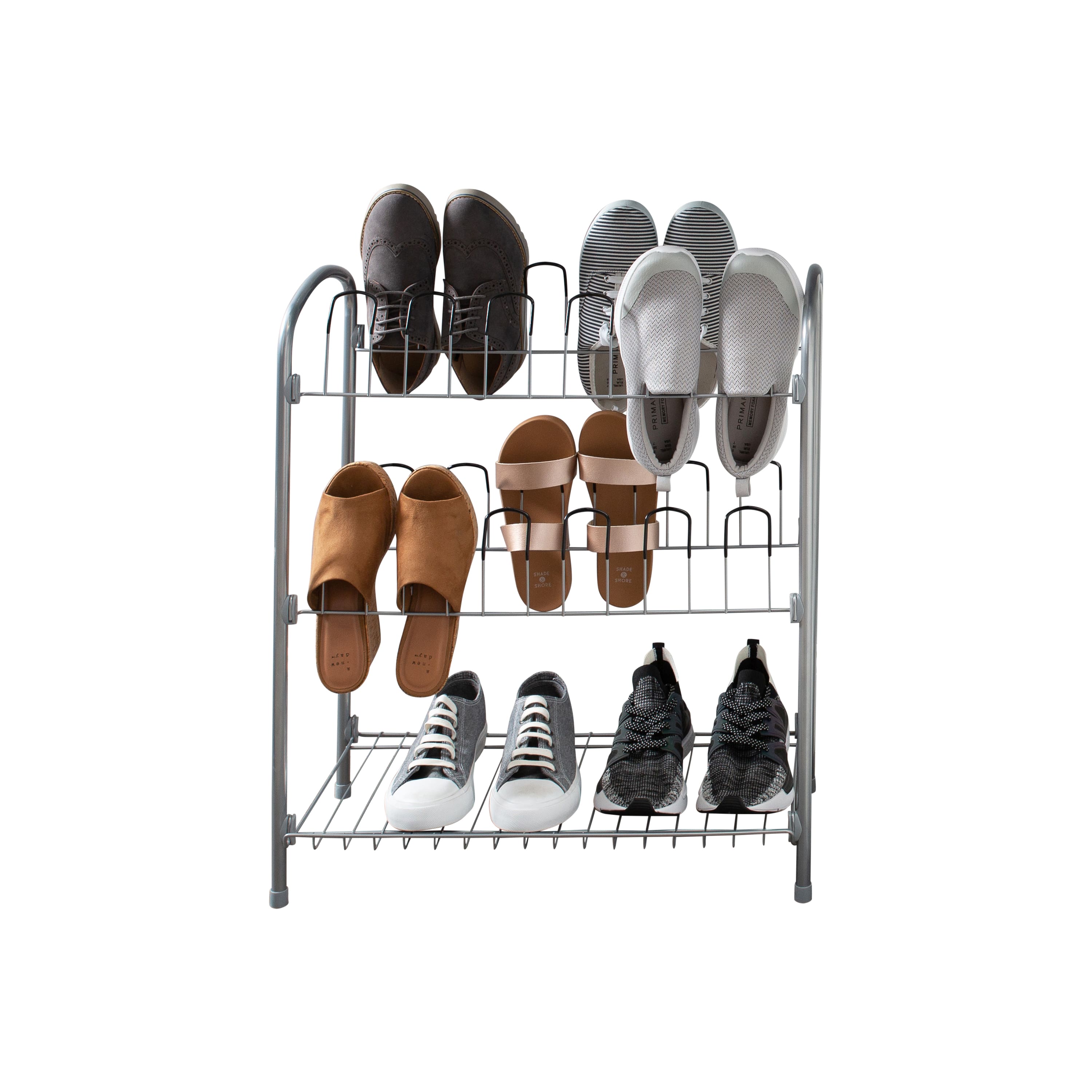 Organize It All 12 Pair Floor Shoe Rack With Shelf