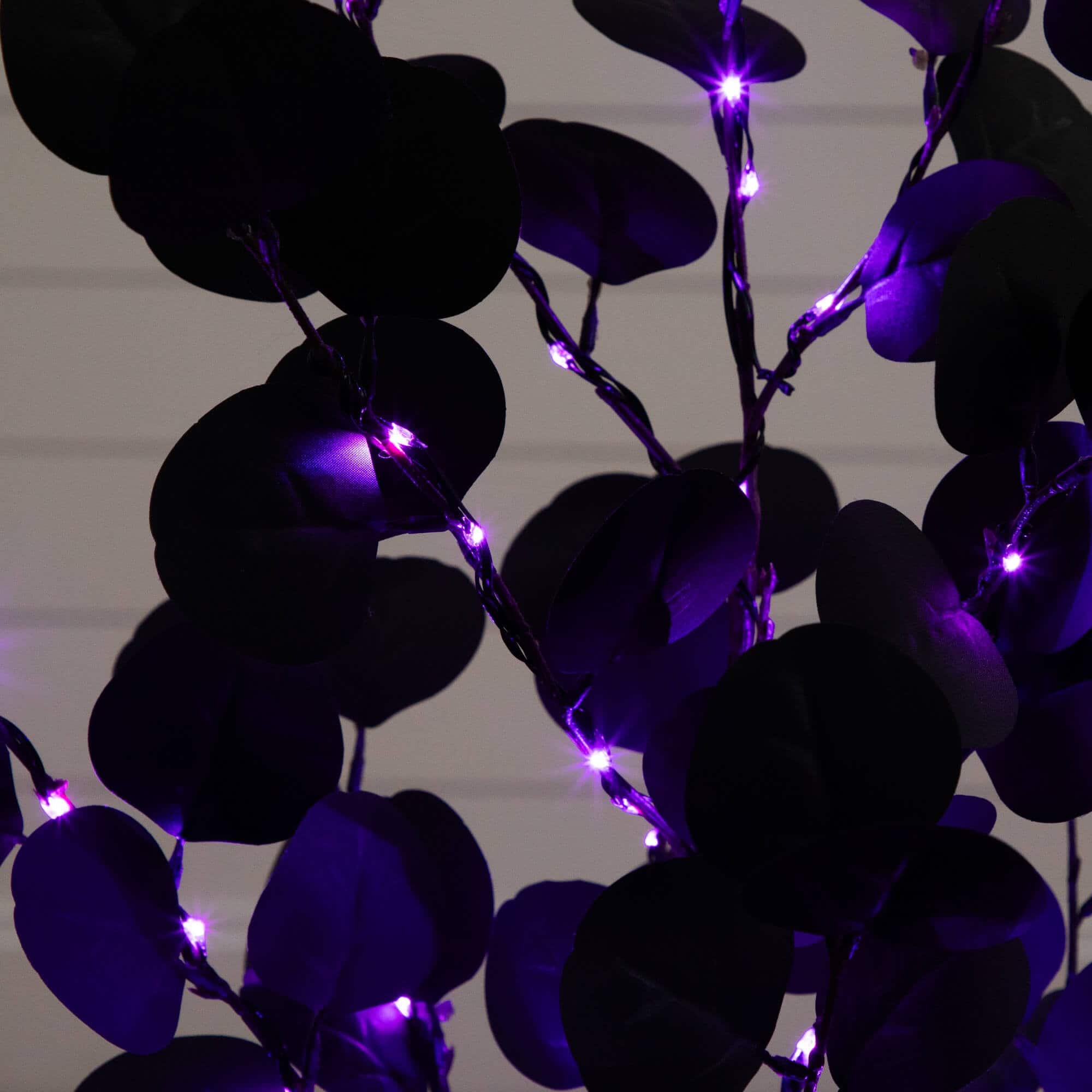 3ft. Pre-Lit Artificial Halloween Black Eucalyptus Tree with 80 Orange & Purple LED Lights