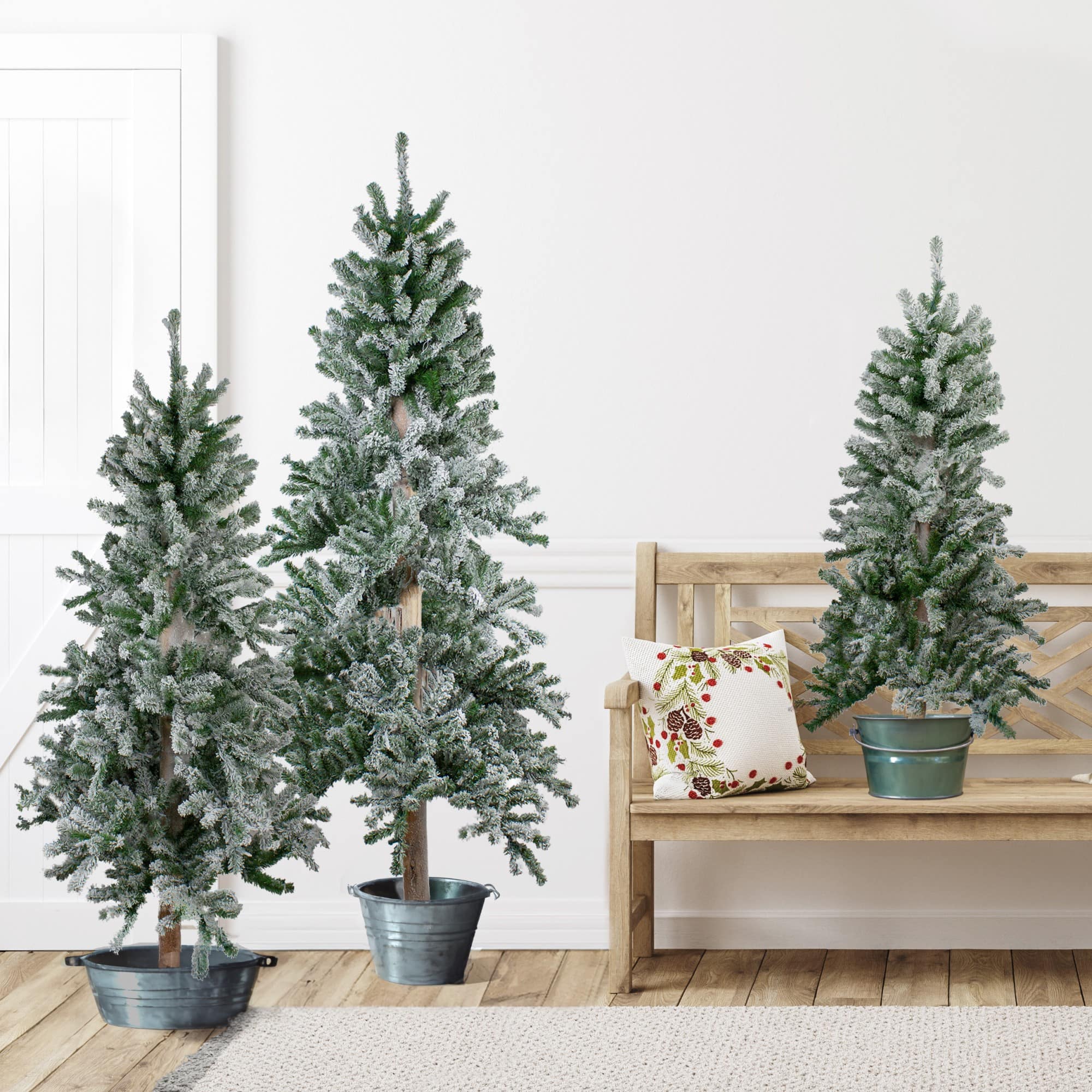 3Ft, 4ft, & 5Ft Unlit Flocked Alpine Artificial Christmas Tree Set By Northlight in Green | 5 ft | Michaels®