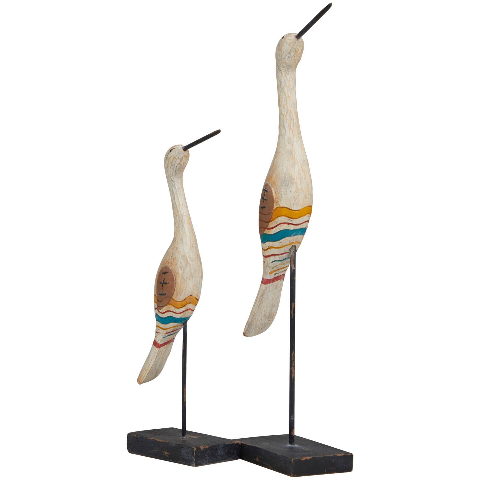 Cream Stone Distressed Carved Bird Sculpture Set