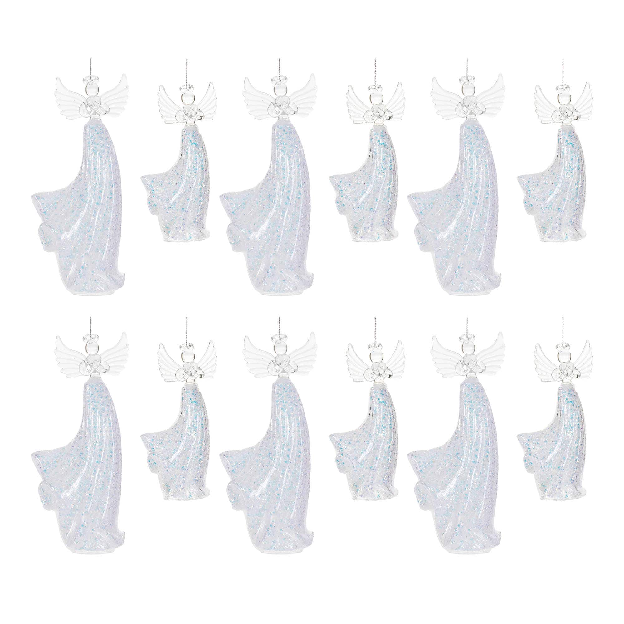 Clear Iridescent Glass Angel Ornament Set