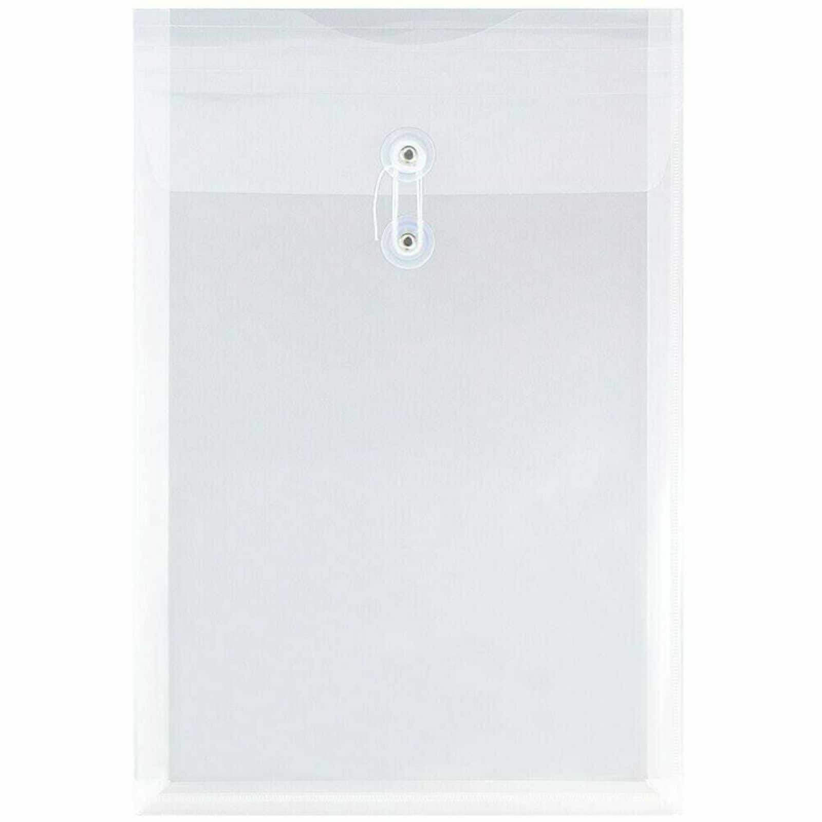 JAM Paper 10.5" x 14.5" Clear Plastic Button String Open End Envelopes, 12ct.